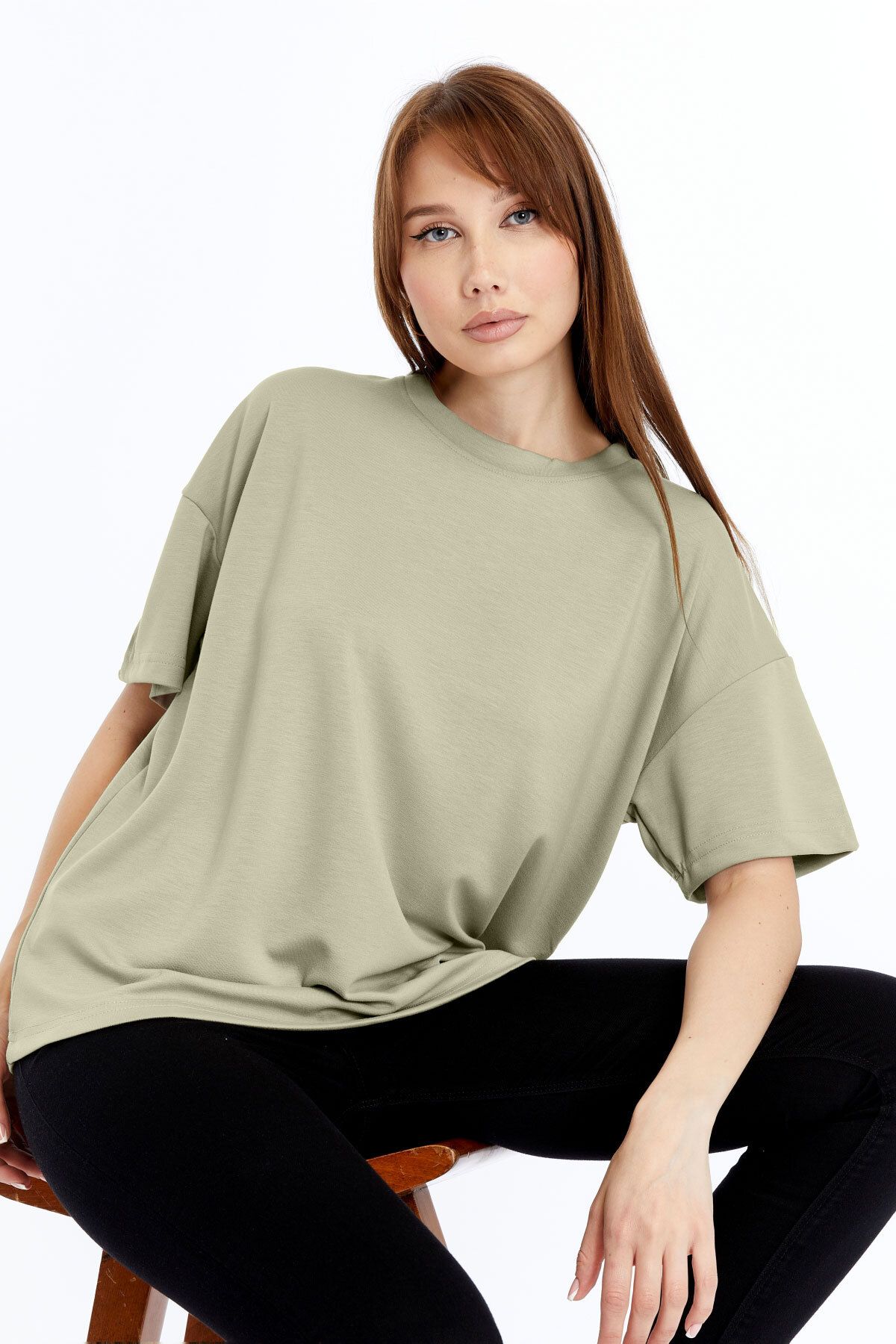 KRAVEN Kadın Modal Tişört Oversize Rahat Bol Kalıp T-Shirt Ağır Kumaş Kolay Kırışmaz Ütü Gerektirmeyen