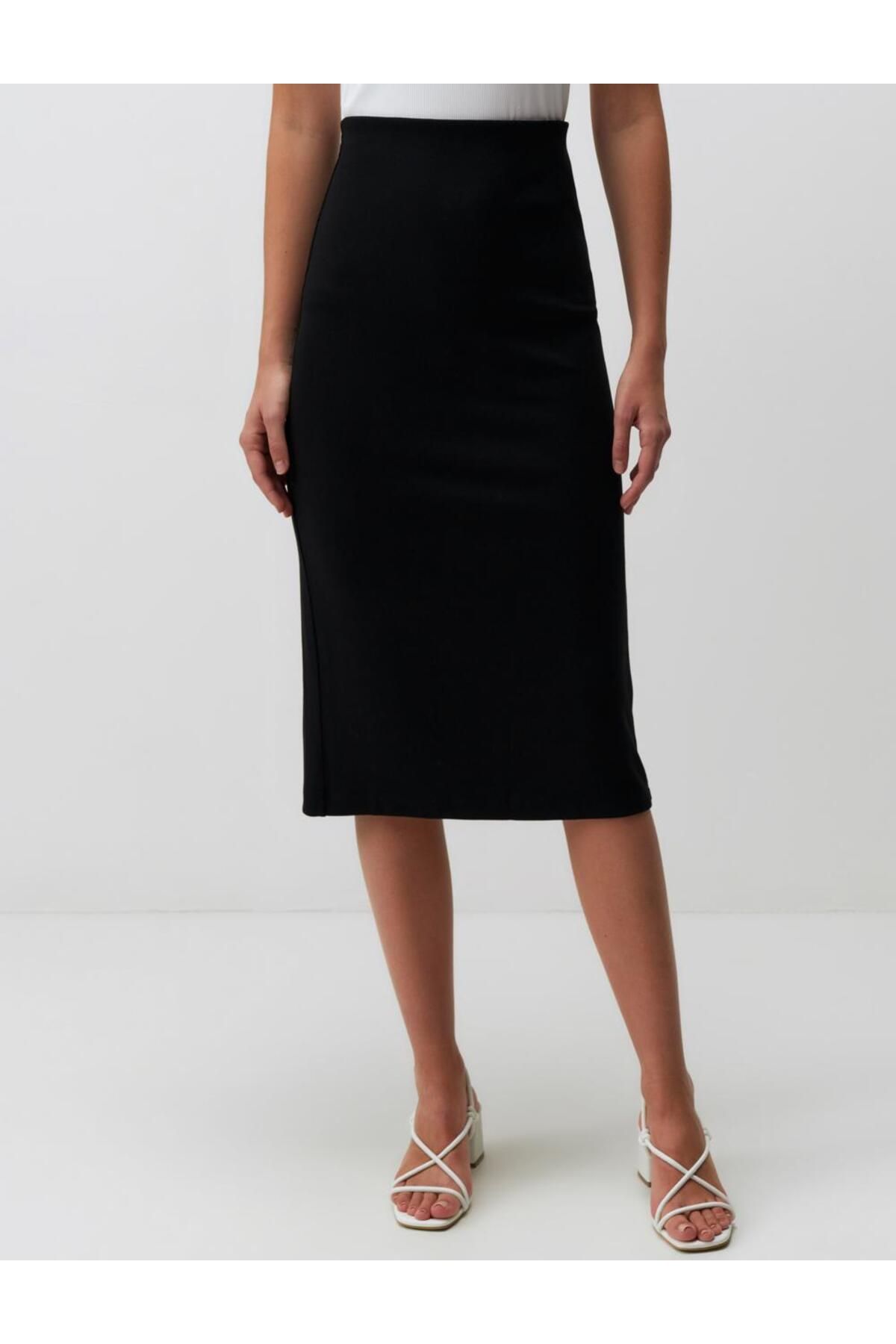 Jimmy Key-Regular Waist Knitted Midi Skirt with Slits 3