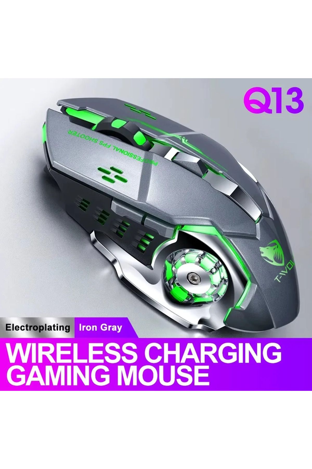 ABYZ-Q13 Wireless Mouse Silent Multi-Device 6 Programmable Buttons RGB 2.4GHz DPI 1600 Ergonomic Grey 6