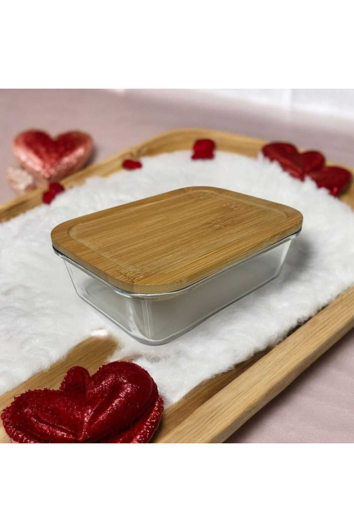 Noah Exclusive 1500 cc Cam Saklama Kabı - Isıya Dayanıklı -Sızdırmaz Bambu Kapaklı - (22 cm x 16,5 cm)
