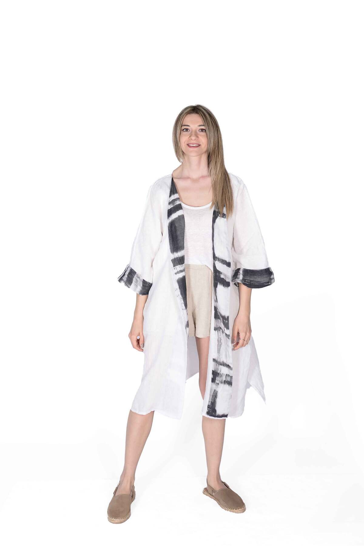 İnsa Fashion Baskı Detaylı Keten Kimono