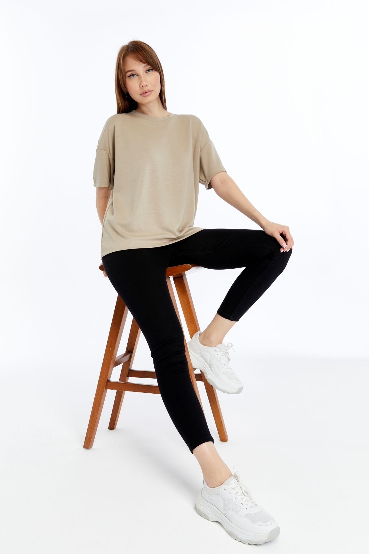 KRAVEN Kadın Modal Tişört Oversize Rahat Bol Kalıp T-Shirt Ağır Kumaş Kolay Kırışmaz Ütü Gerektirmeyen