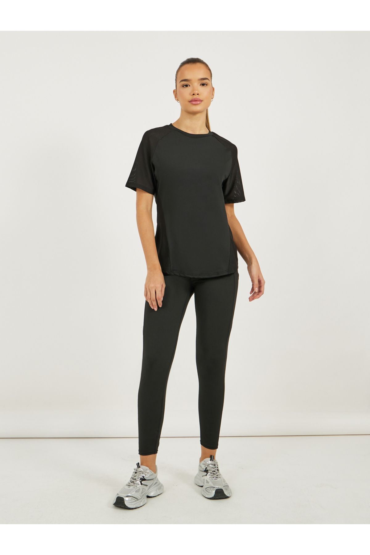 Styli-Arms and Side Mesh Panel Short Sleeve Top 2
