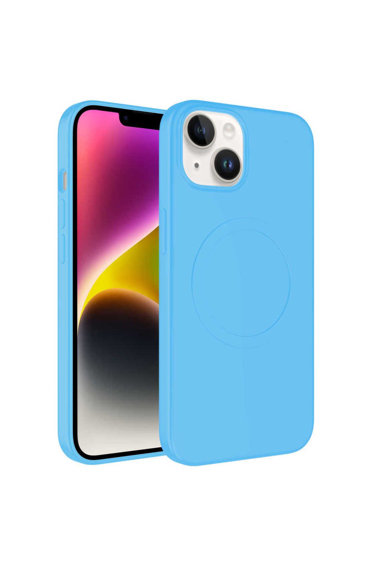 halkhouse Apple iPhone 14 Kılıf Magsafe Wireless Şarj Özellikli Pastel Renk Silikon Esnek Plas Kapak