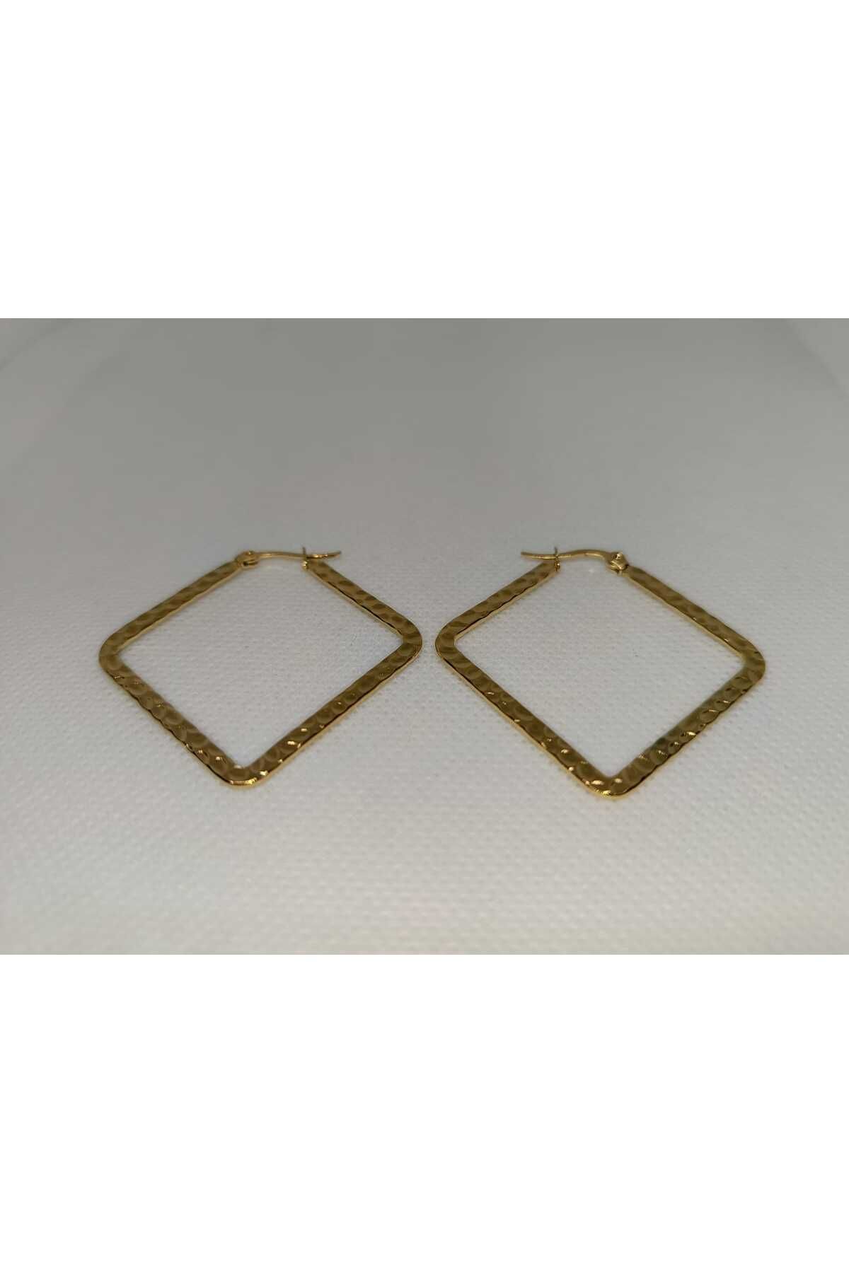 Store 316l Dörtgen Paslanmaz Çelik Gold Küpe