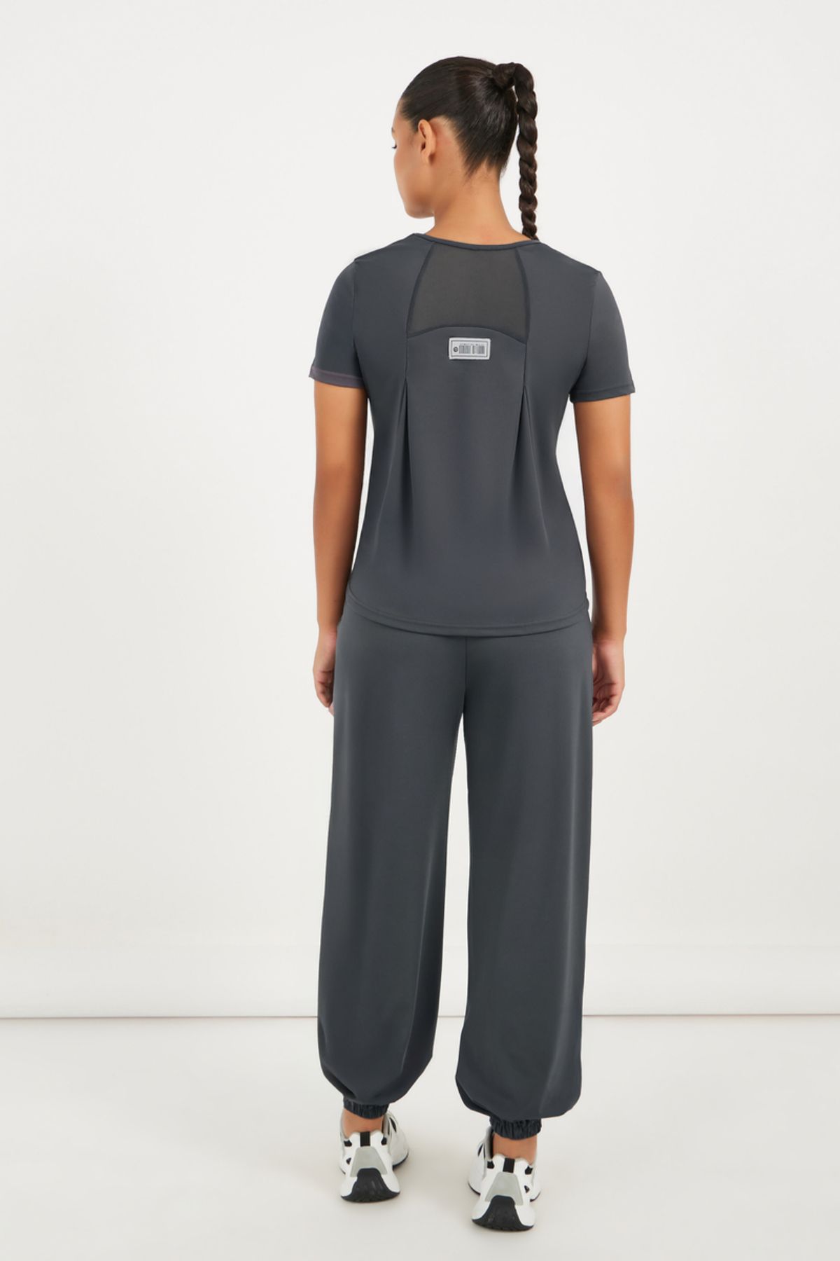 Styli-Gymspire Edition - Label Text Print Mesh Insert Short Sleeve Top 6