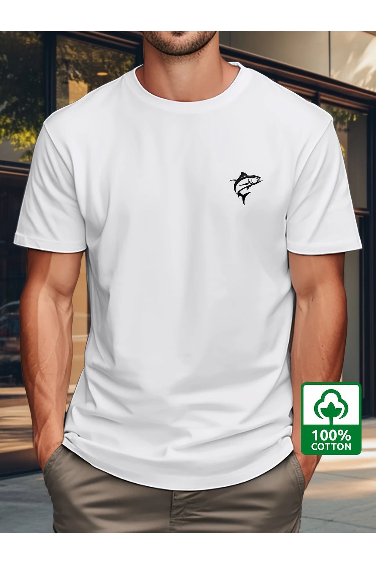 aynewmoda Büyük Beden Kayık Yaka (balik) Baskılı Oversize %100 Pamuk T-shirt