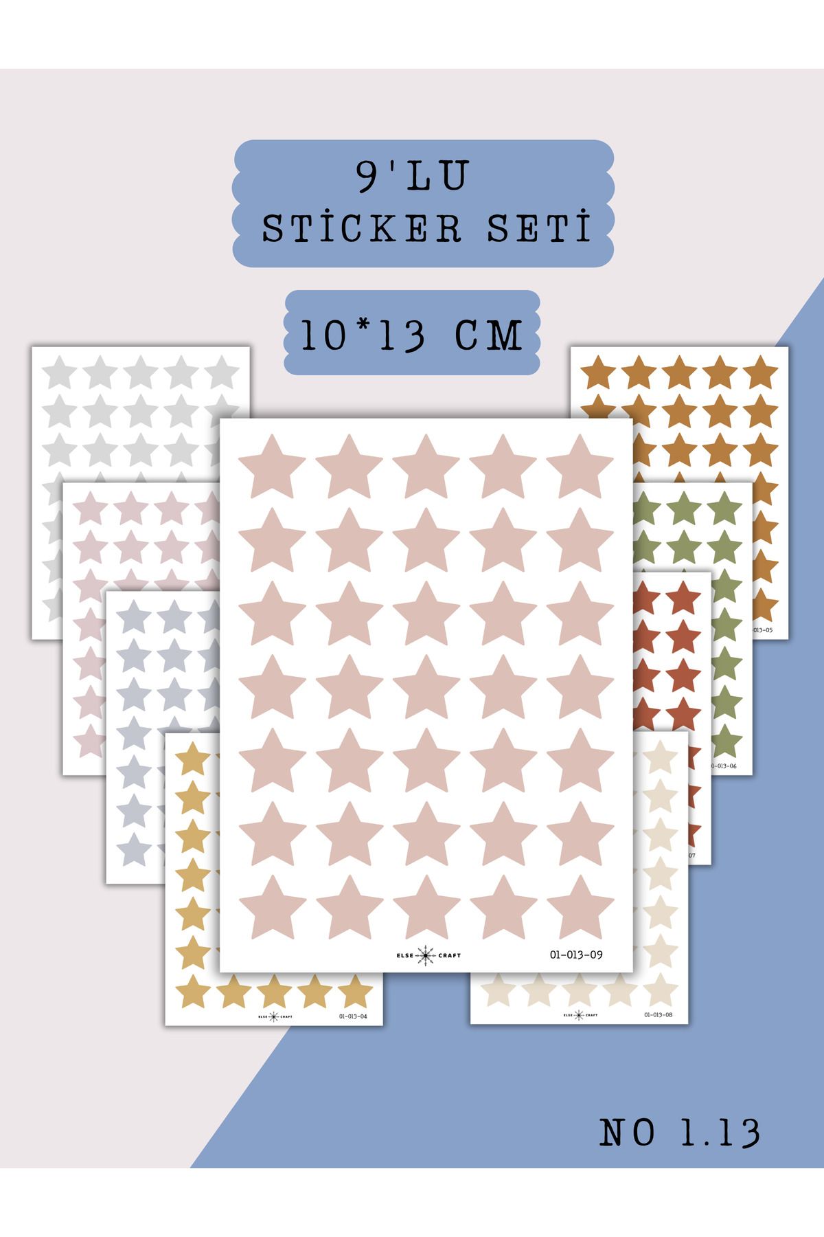Else Craft 9'lu Mini Yıldız Vintage Tonlar Sticker Seti No 1.13