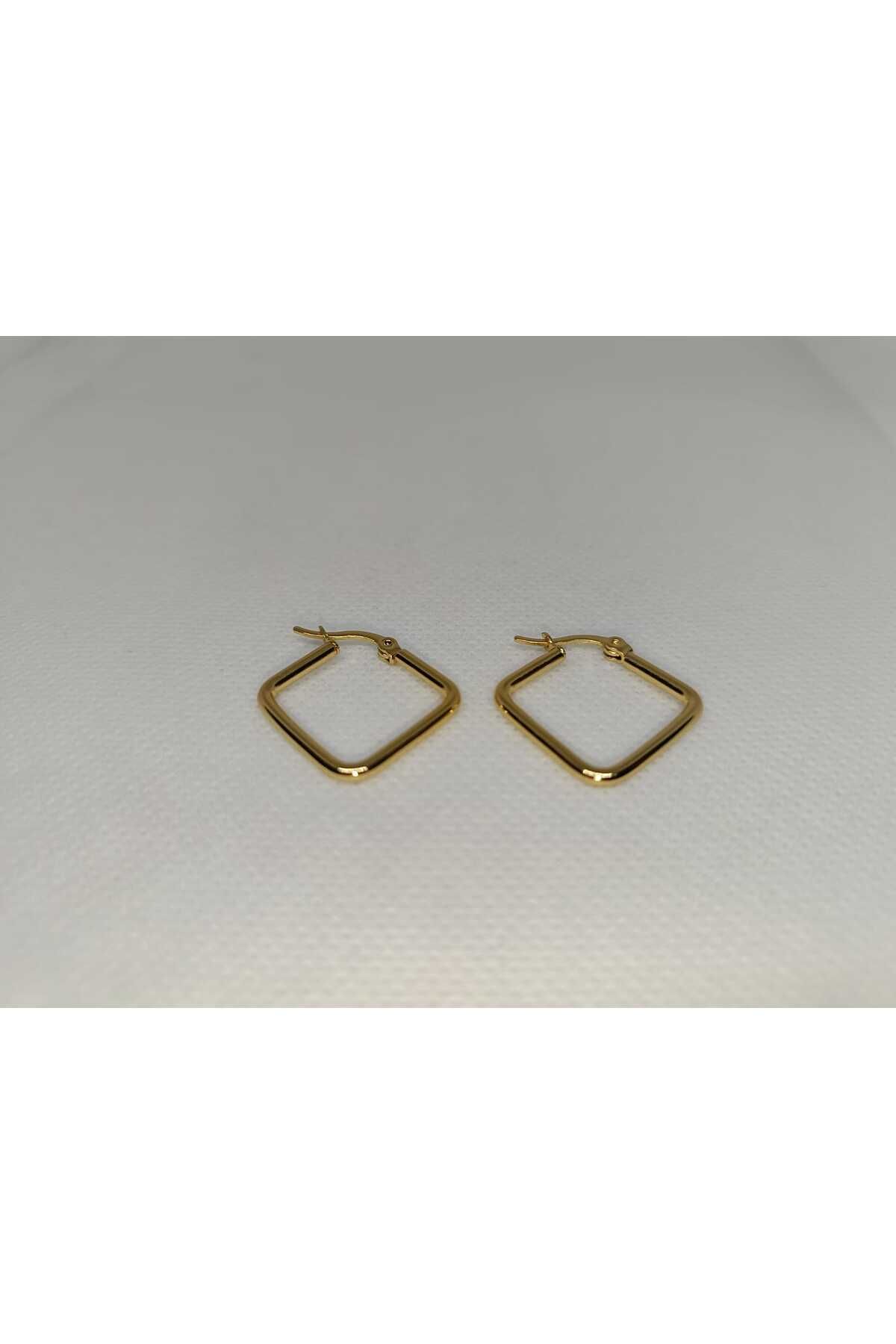 Store 316L Dörtgen Paslanmaz Çelik Gold Küpe