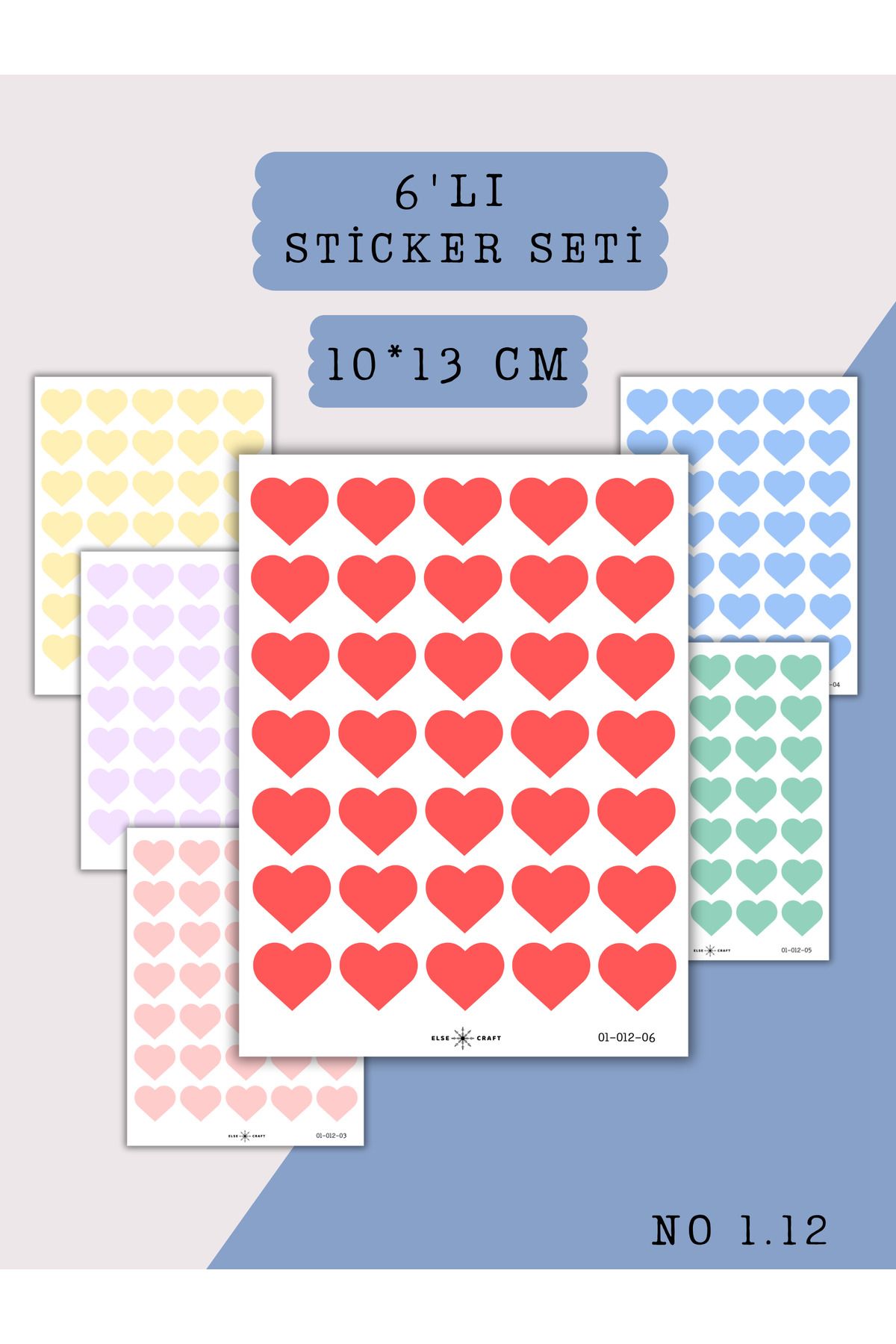 Else Craft 6'lı Mini Kalp Canlı Tonlar Sticker Seti No 1.12