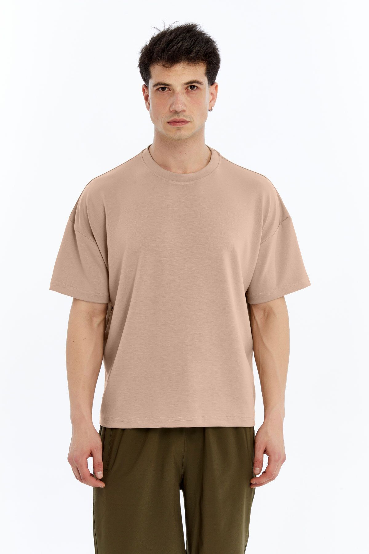 KRAVEN Erkek Modal Tişört Oversize Rahat Bol Kalıp T-Shirt Ağır Kumaş Kolay Kırışmaz Ütü Gerektirmeyen