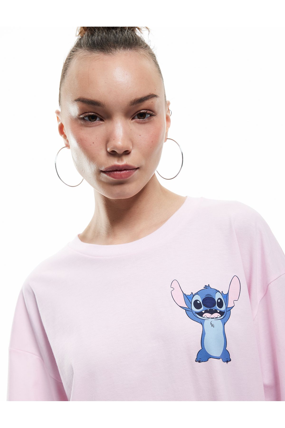 Koton Stitch Lisanslı Kısa Kollu Bisiklet Yaka Pamuklu Arkası Baskılı Oversize Tişört