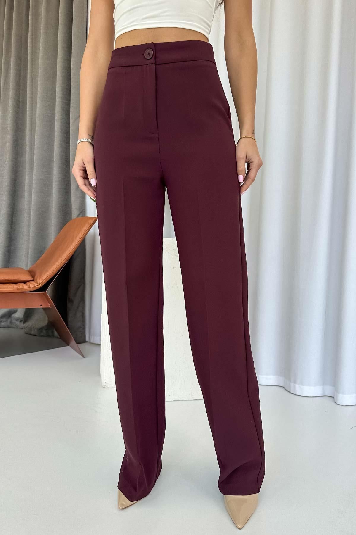 Mine Tan Butik Yüksek Bel Dökümlü Palazzo Pantolon - Bordo
