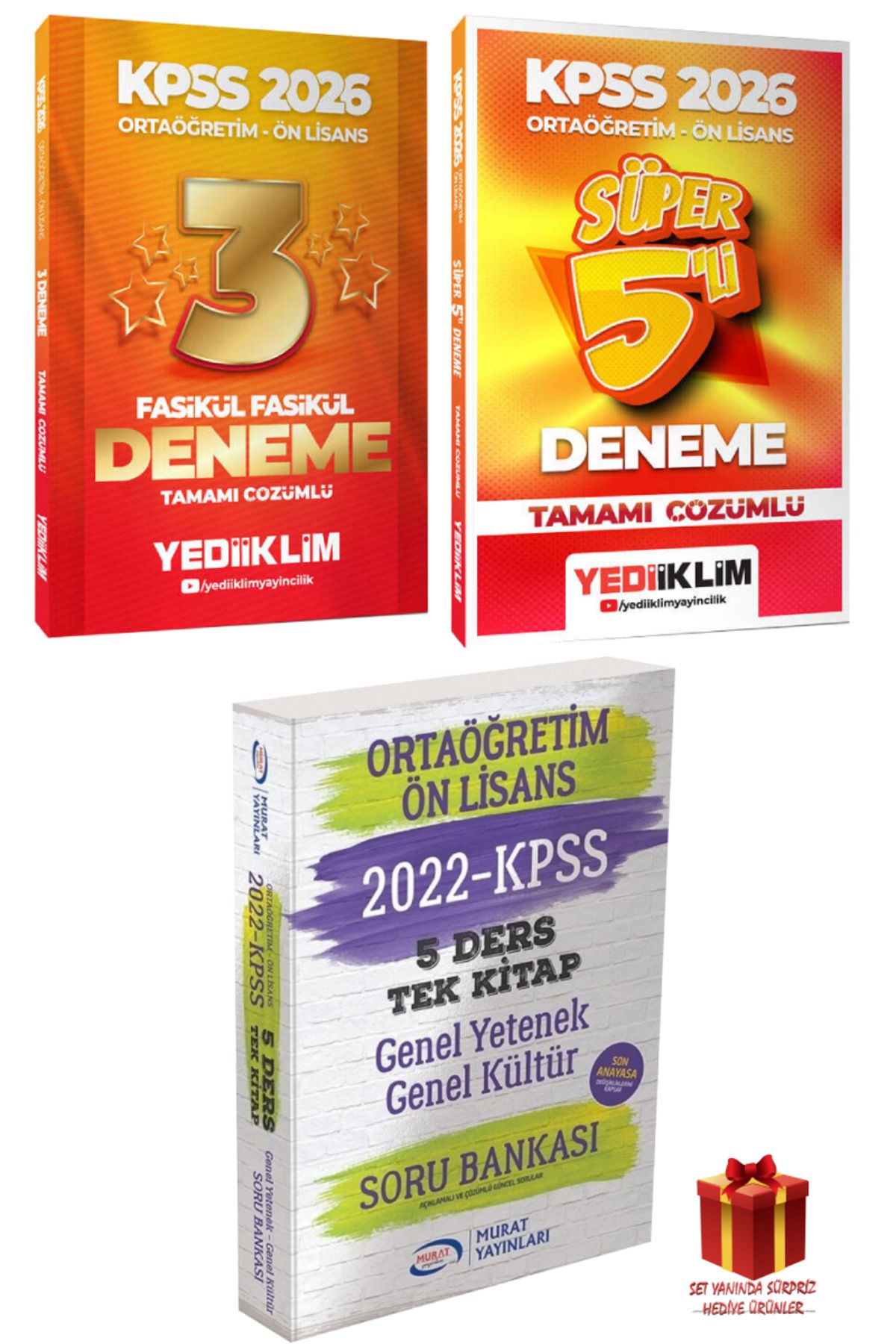 Yediiklim Yayınları 2026 Yediiklim Ortaöğretim Ön Lisans 3 Deneme+Ortaöğretim Ön Lisans 5 Deneme+Murat Soru Bankası