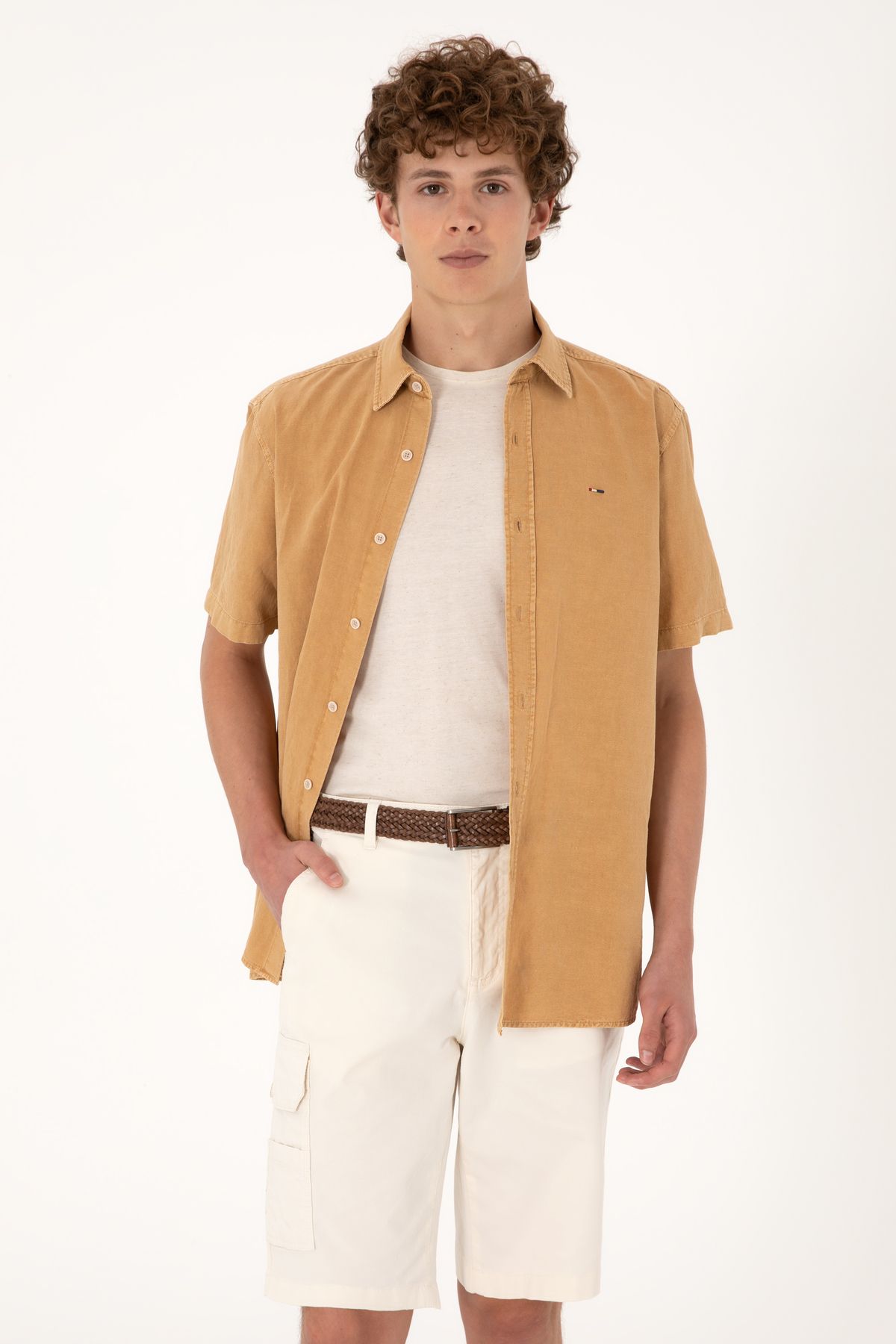 U.S. Polo Assn. Erkek Camel Kısa Kollu Gömlek 50304955-VR015