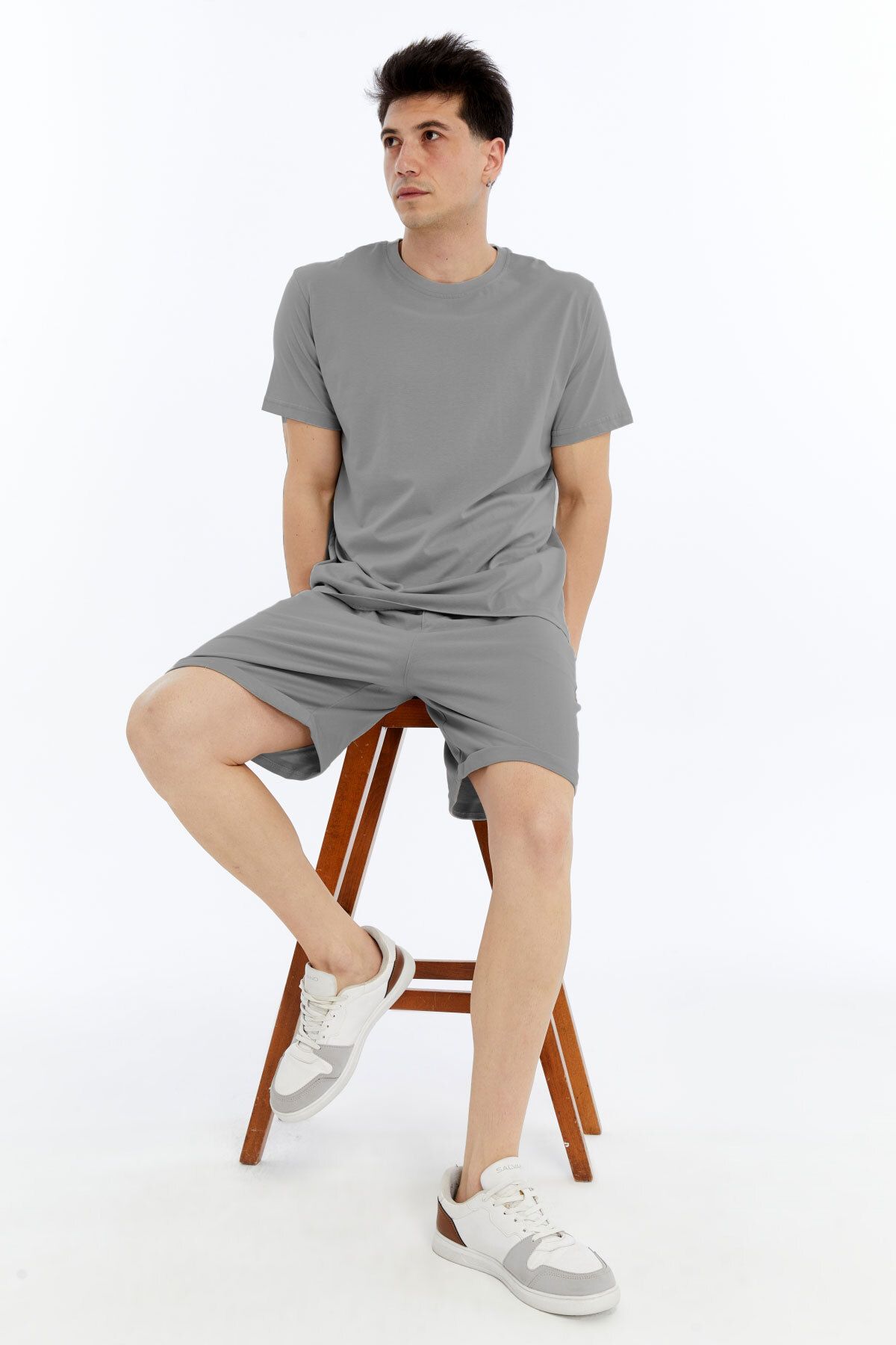 KRAVEN Erkek 2'li T-Shirt & Duble Paça Şort Takım, Penye Pamuklu, Likralı Kumaş Regular Kalıp