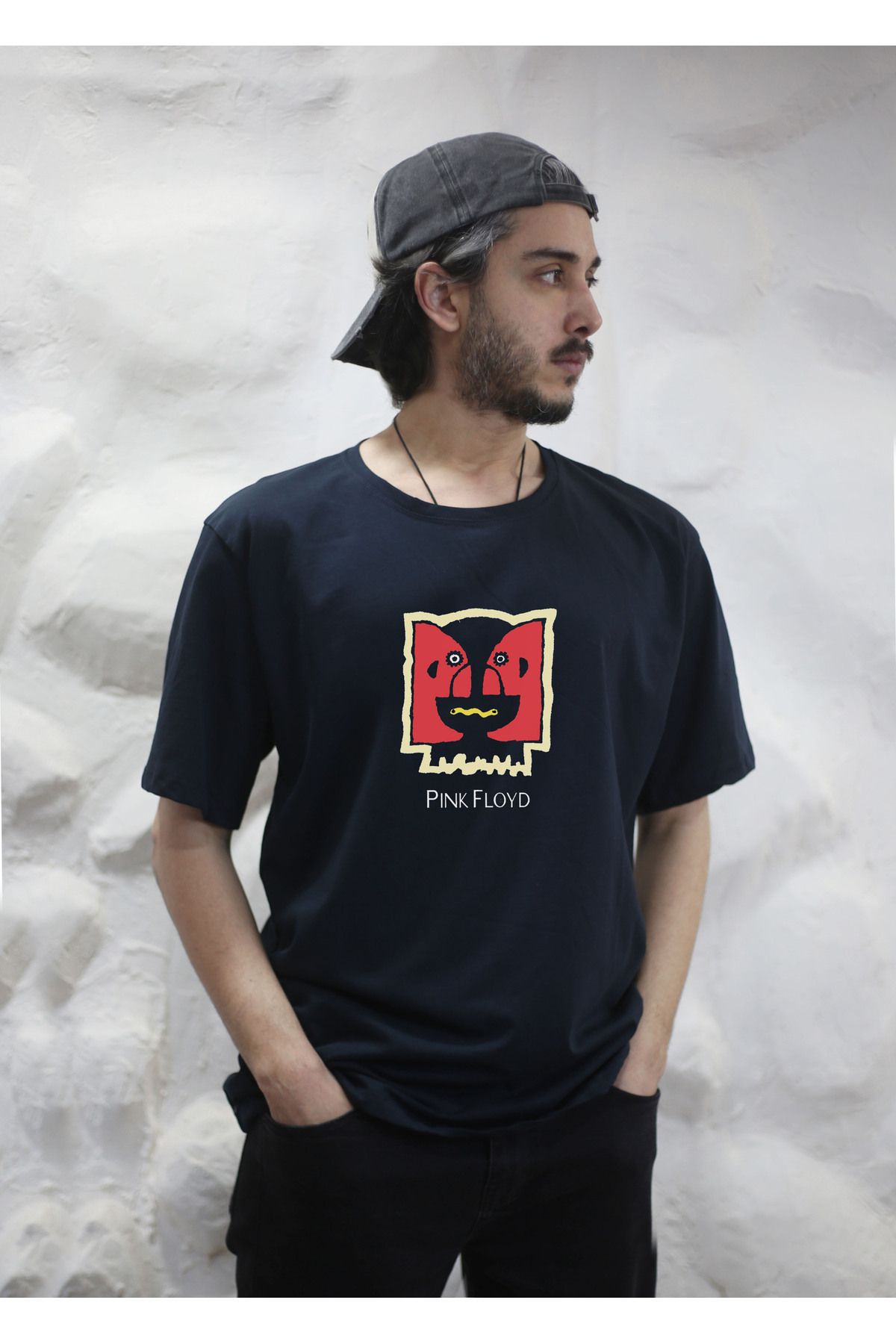 sielta Pink Floyd Albüm Kapağı Baskılı Oversize Erkek Pamuklu Lacivert Tişört T-shirt