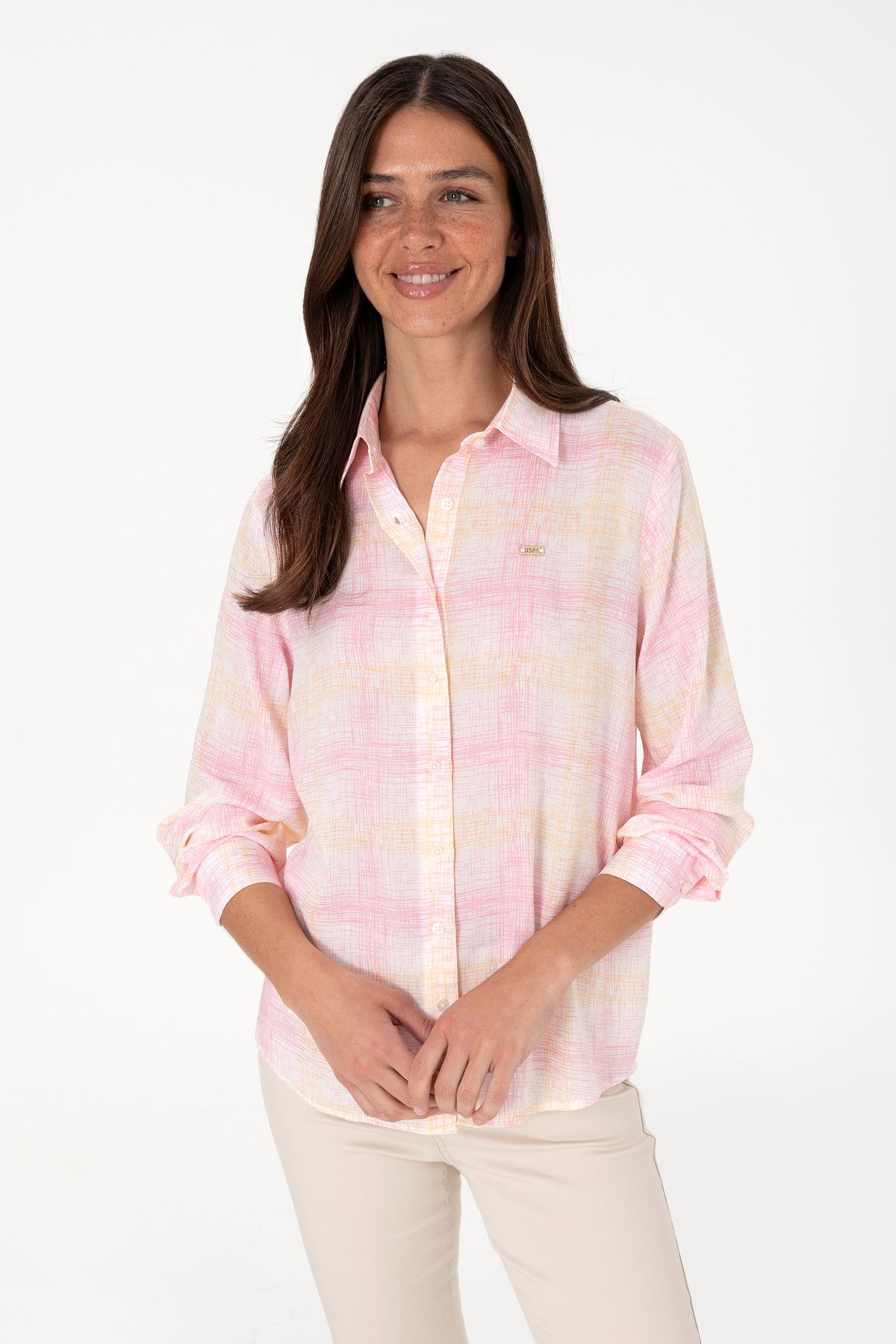 U.S. Polo Assn. Kadın Pembe Uzun Kollu Gömlek 50306445-VR041