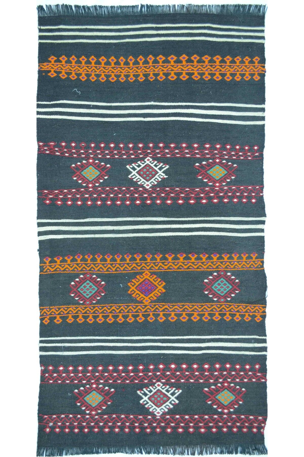 Handmade Yünden El Dokuma Siyah Renk Antika Kilim 58x112 cm (0,65 m²)