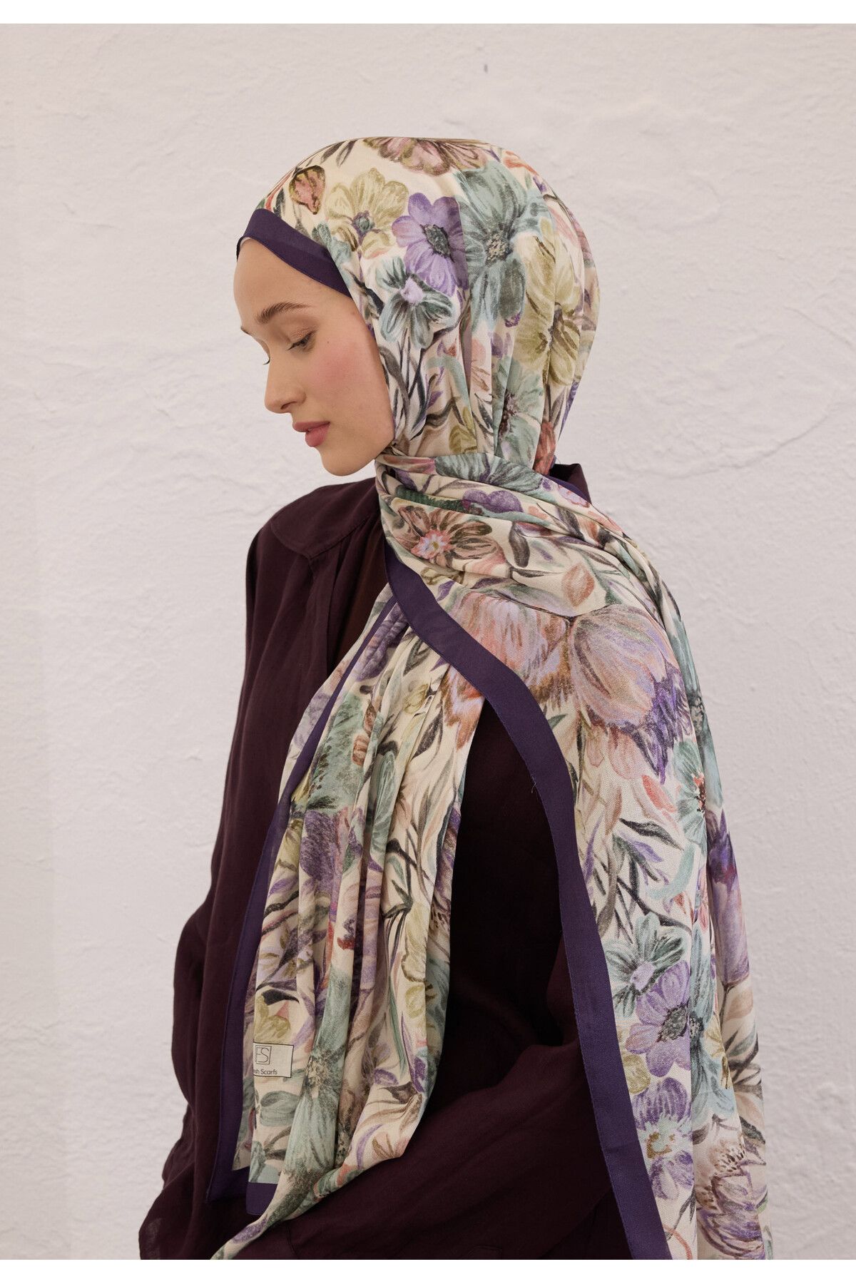Fresh VINTAGE GARDEN DESEN RAMİ ŞAL MORCİVERT
