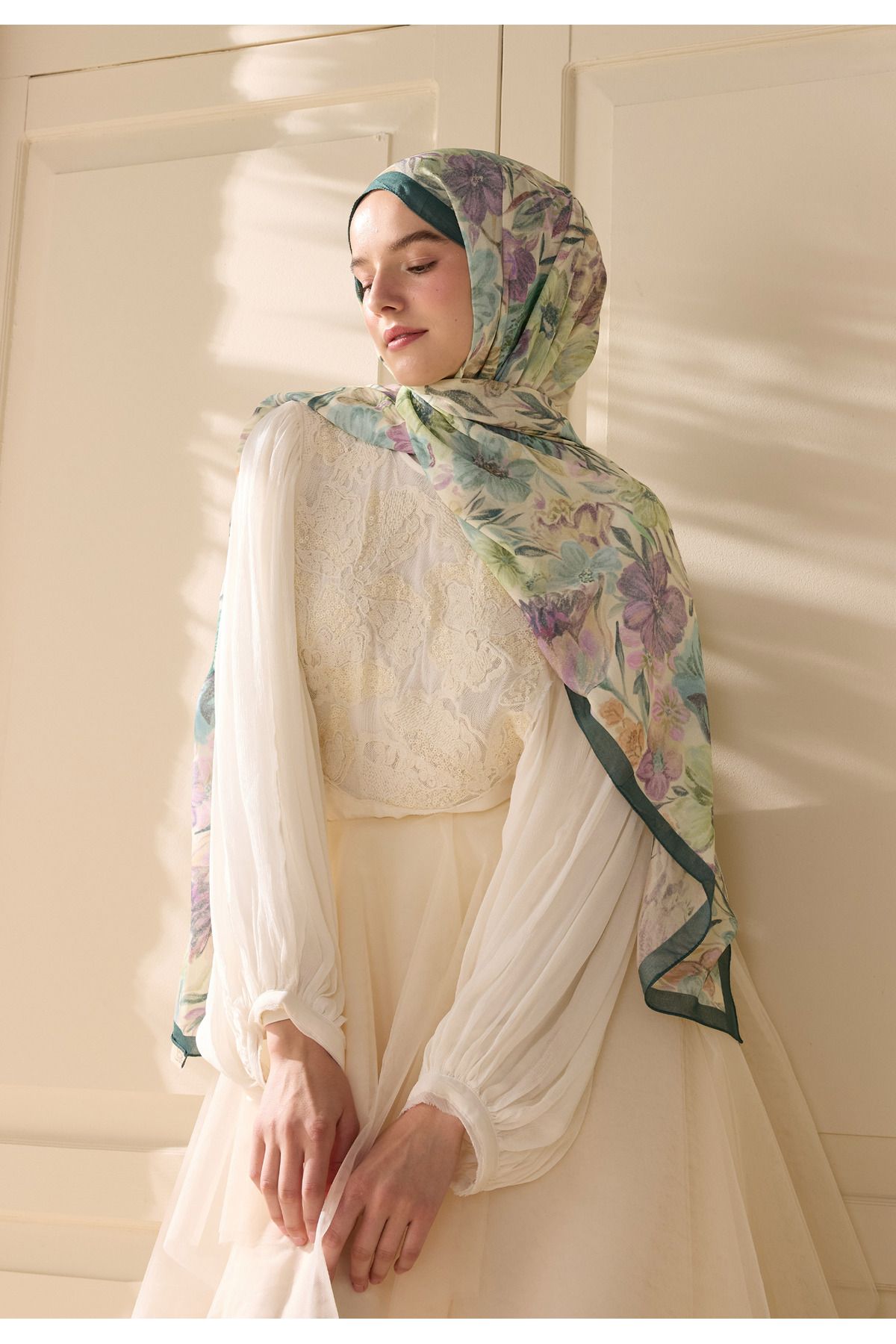 Fresh VINTAGE GARDEN DESEN RAMİ ŞAL YEŞİL