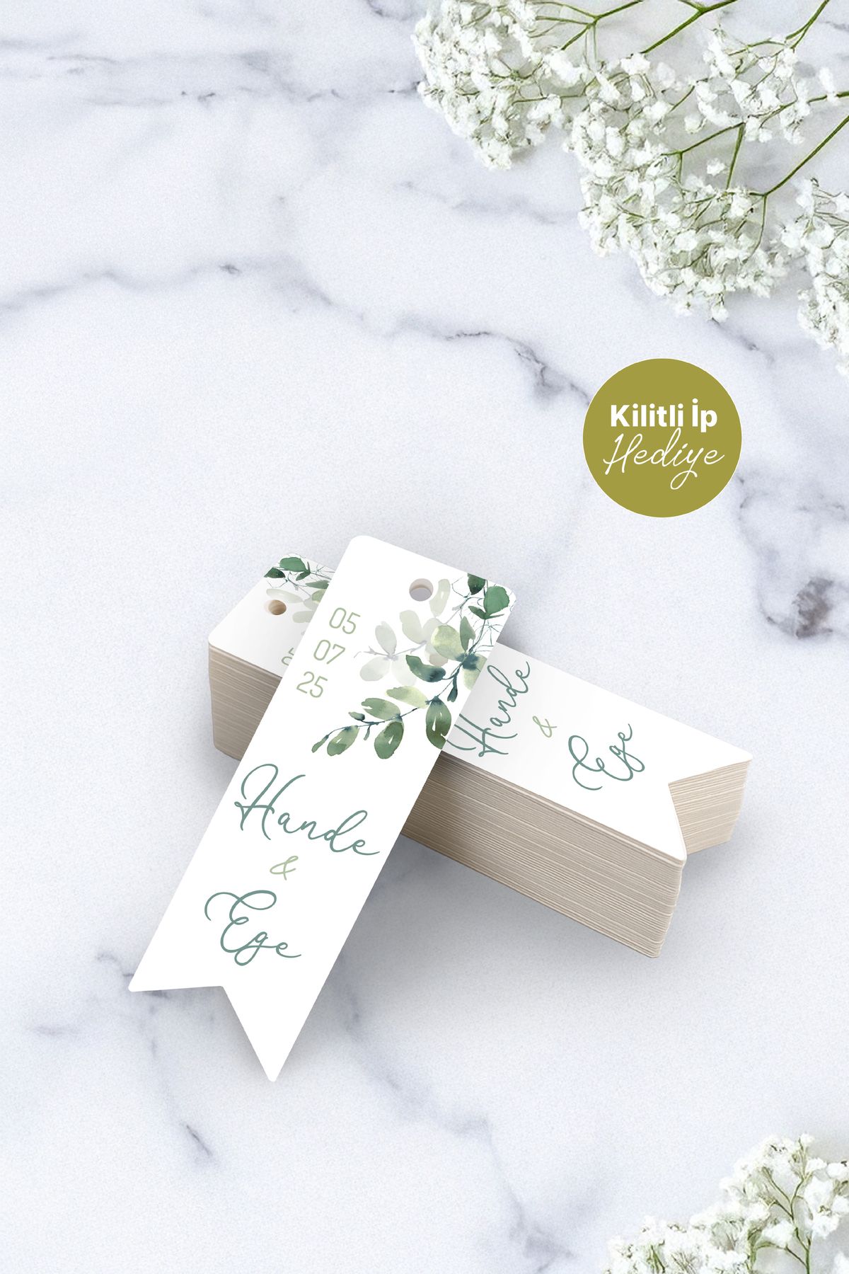 Binbir Güzel An Düğün, Kına Gecesi, Nişan Vb. Hediyelik Flama Etiket (50 ADET - 6X2 CM) - Kilitli Ip Hediyeli