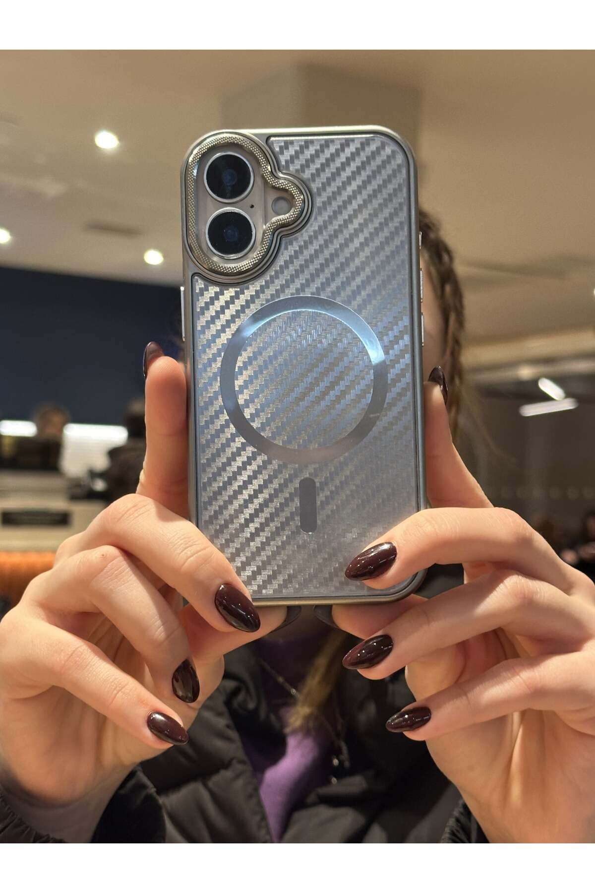 Paladyum Case iPhone 16 Uyumlu Titanyum Çöl Karbon Fiber MagSafe Özellikli Kılıf