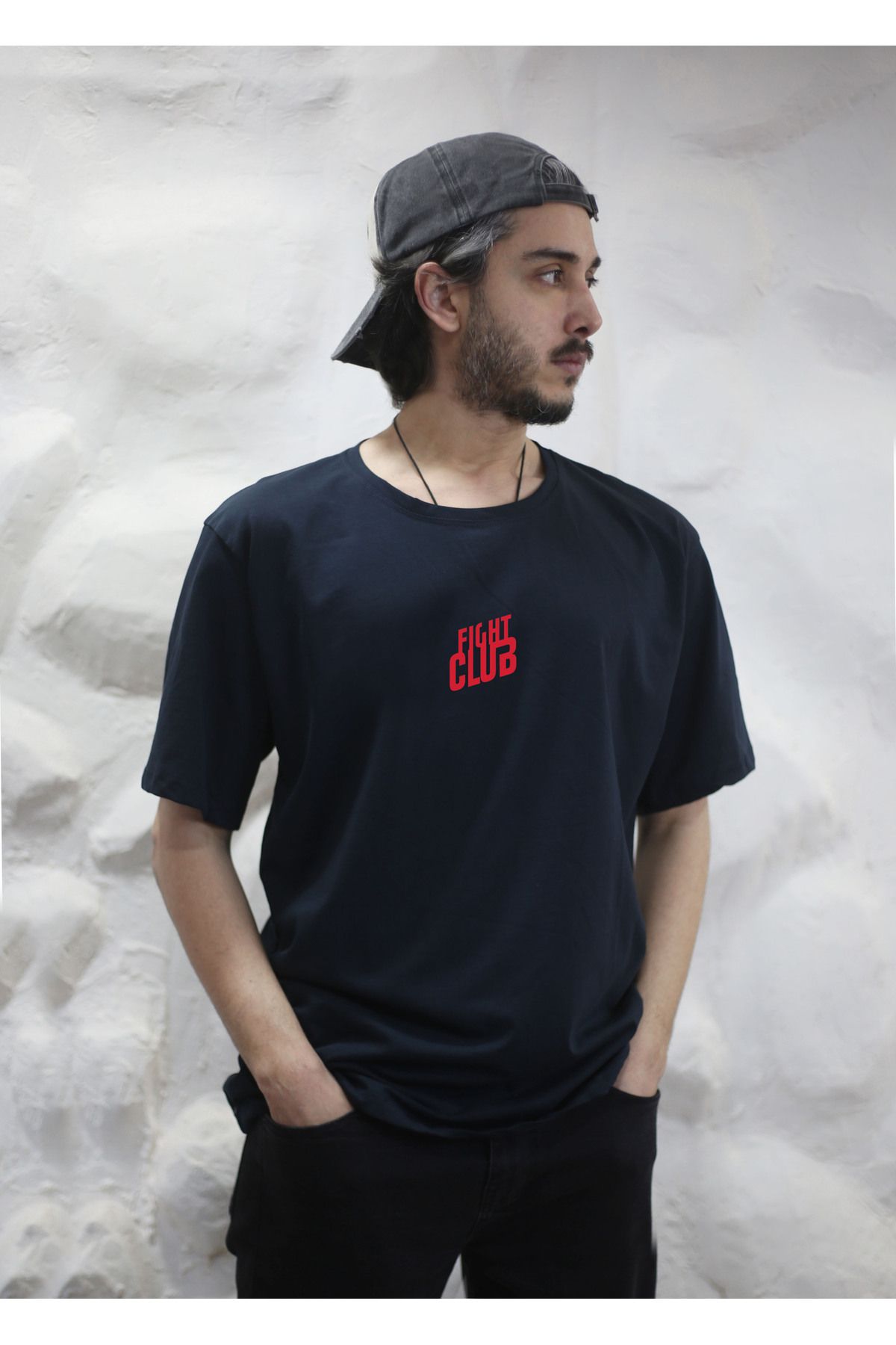 sielta Fight Club Dövüş Kulübü Oversize Erkek Pamuklu Lacivert Tişört T-shirt