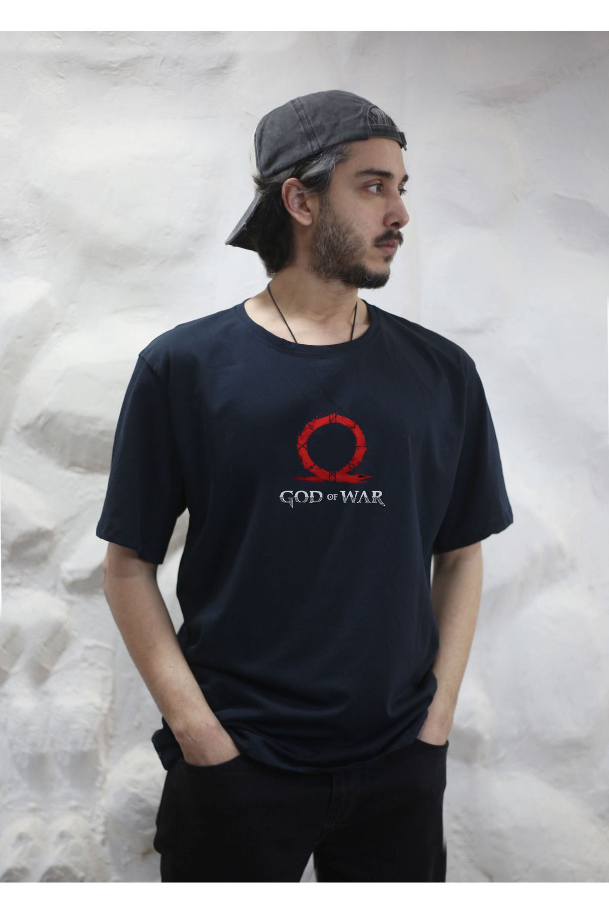sielta God Of War Oversize Erkek Pamuklu Lacivert Tişört T-shirt