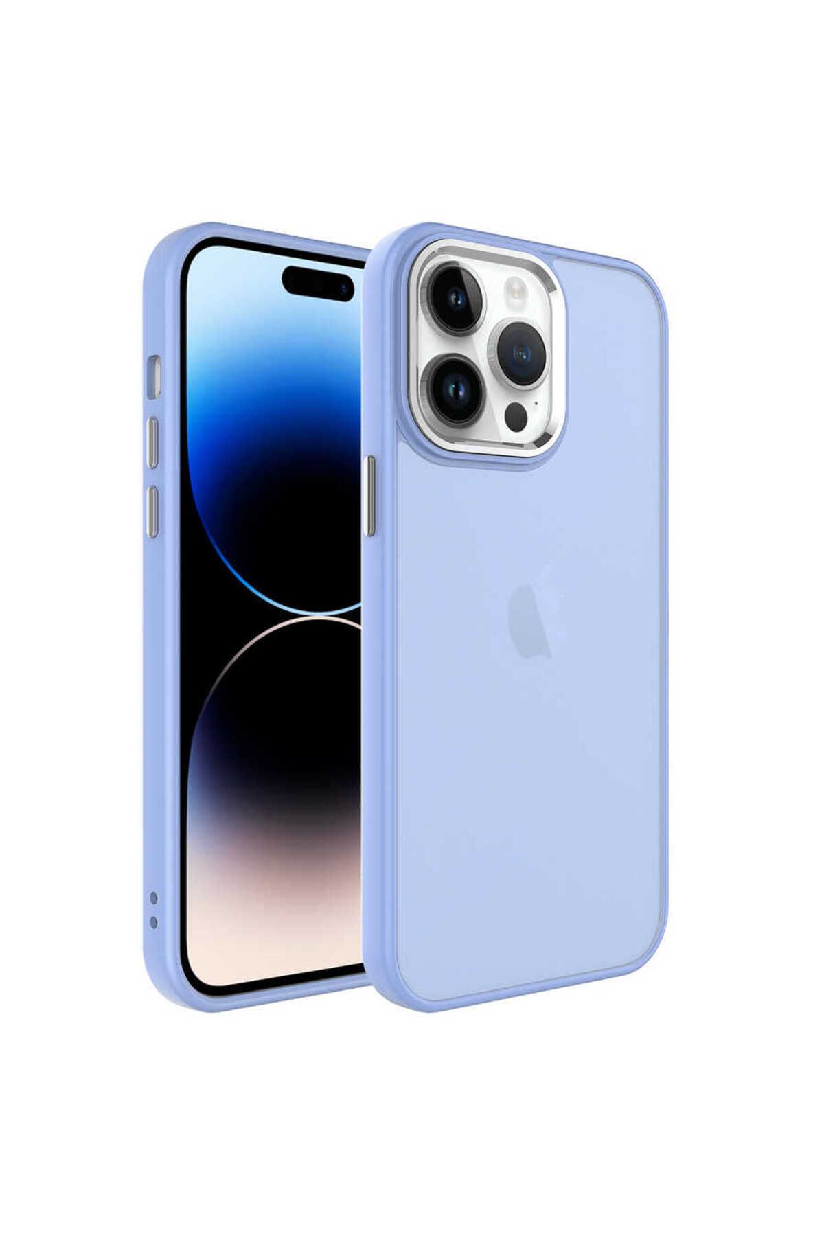 halkhouse Apple iPhone 14 Pro Kılıf Buzlu Sert PC Renkli Esnek Silikon Şık May Kapak