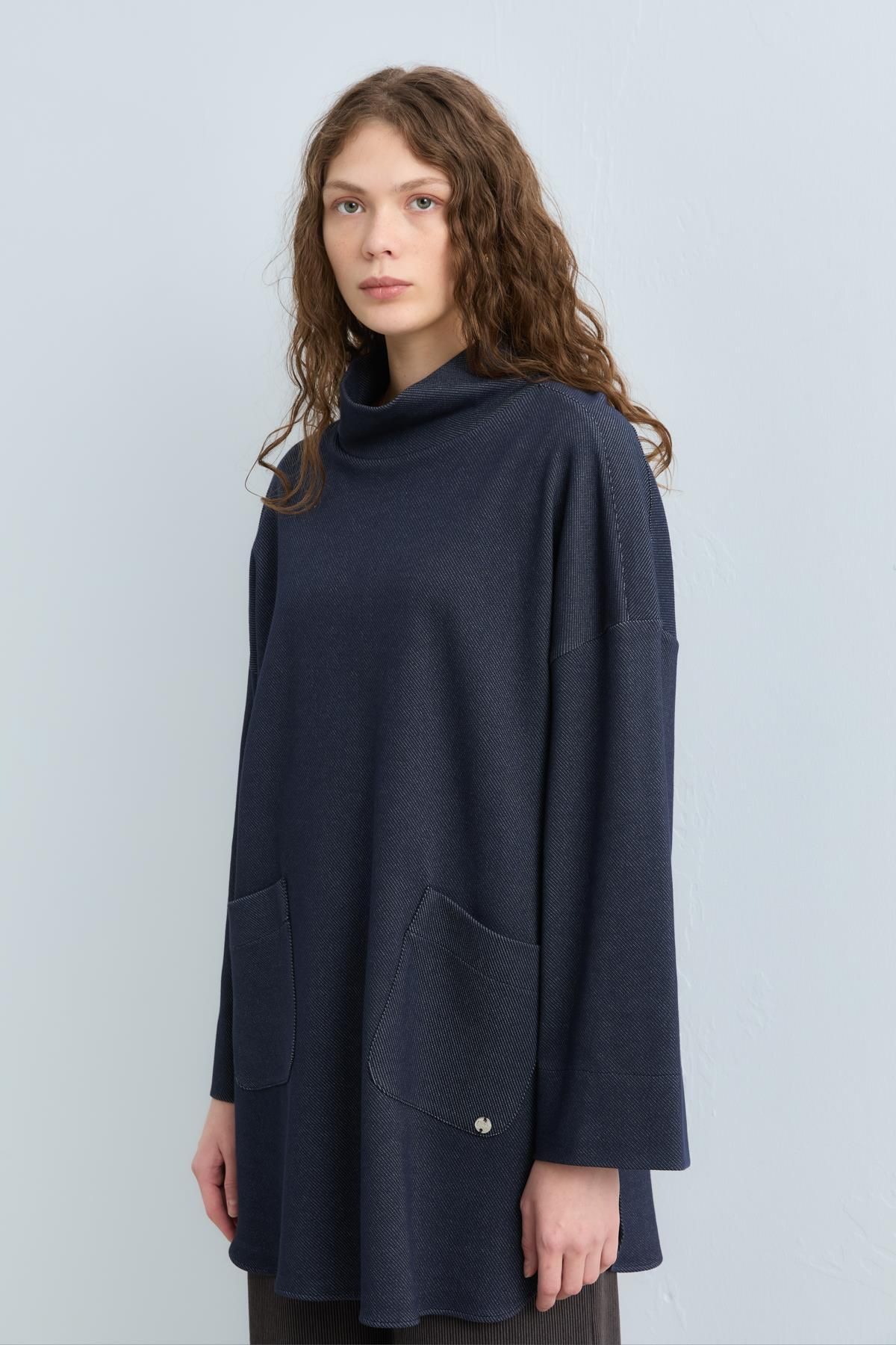 Nihan Cep Detaylı Oversize Tunik İndigo