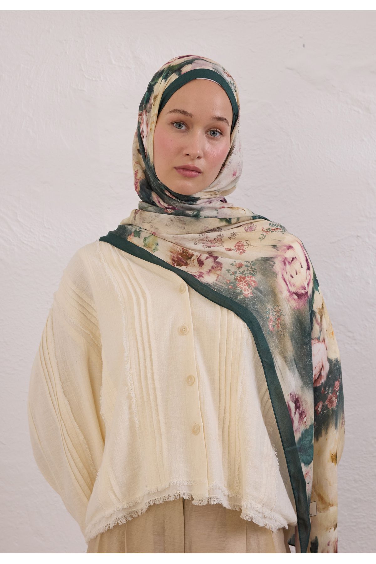 Fresh VINTAGE ROSE DESEN RAMİ ŞAL YEŞİL