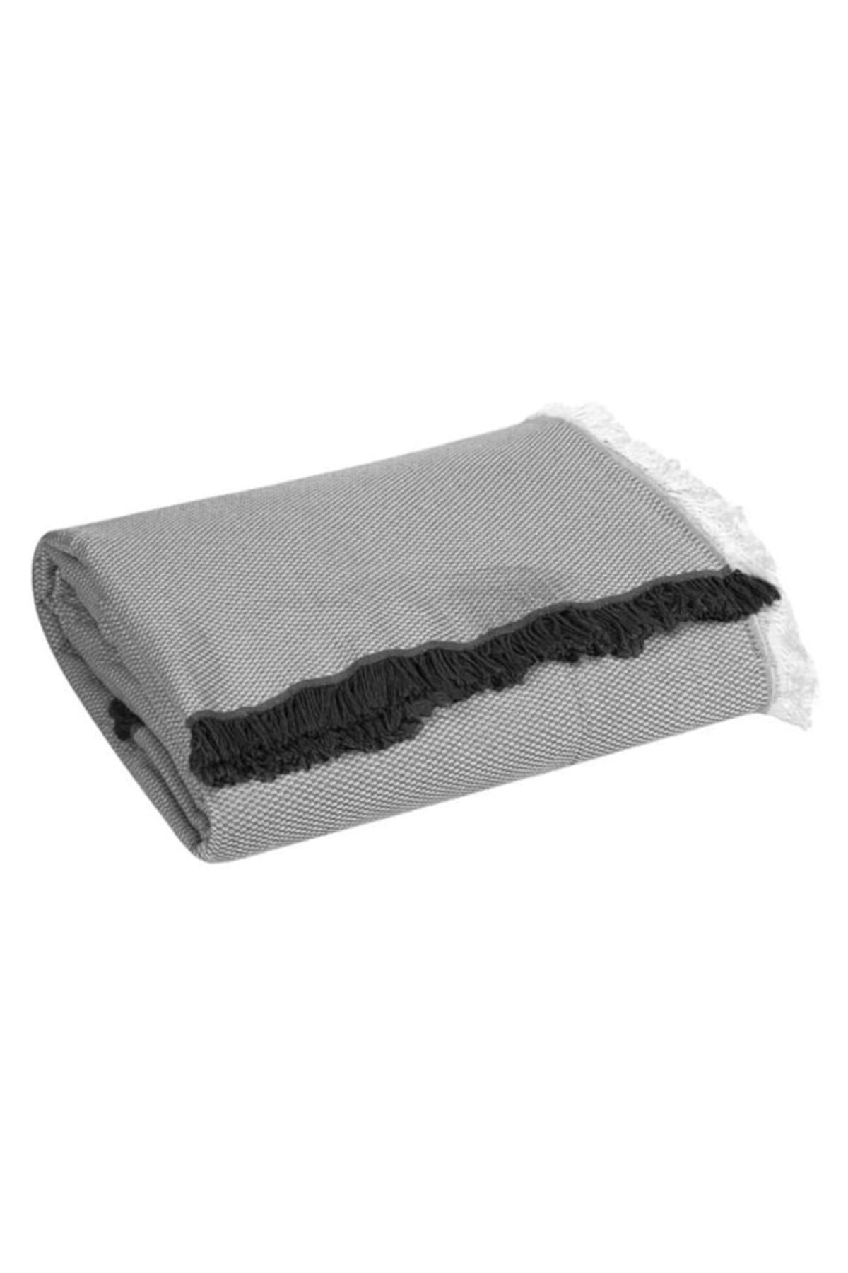 AVA-Sofa cover, double, Grey, with white-anthracite decorative fringes, 230x180cm 3