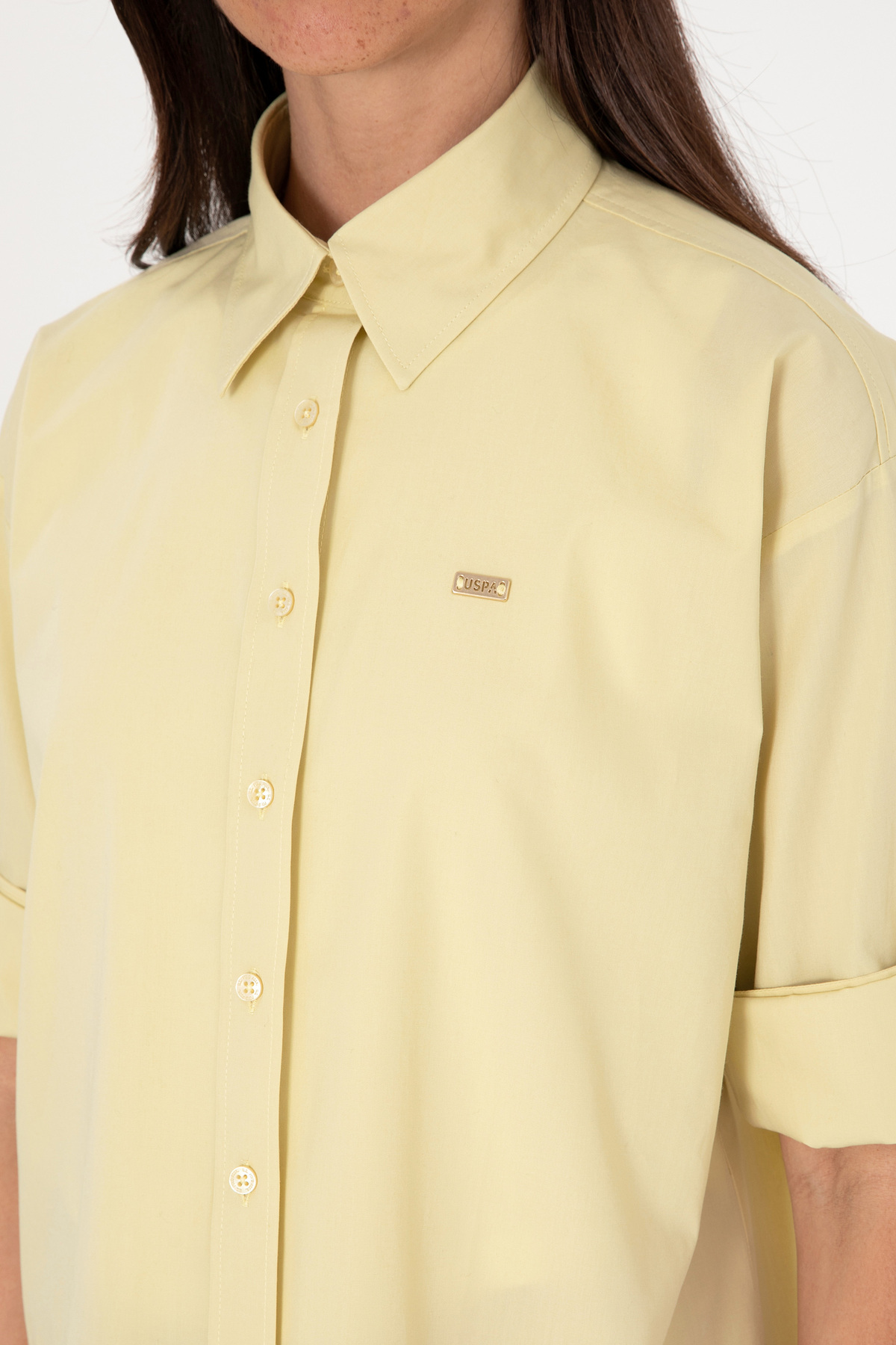 U.S. Polo Assn.  Kadın Açık Haki Uzun Kollu Tunik Gömlek 50306390-VR183 - Görsel 7