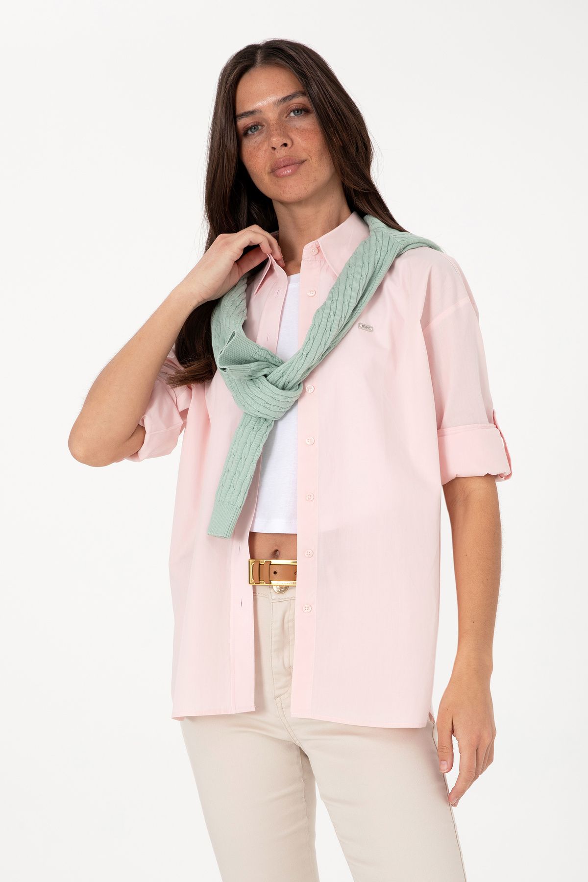 U.S. Polo Assn. Kadın Açık Pembe Uzun Kollu Gömlek 50306390-VR078