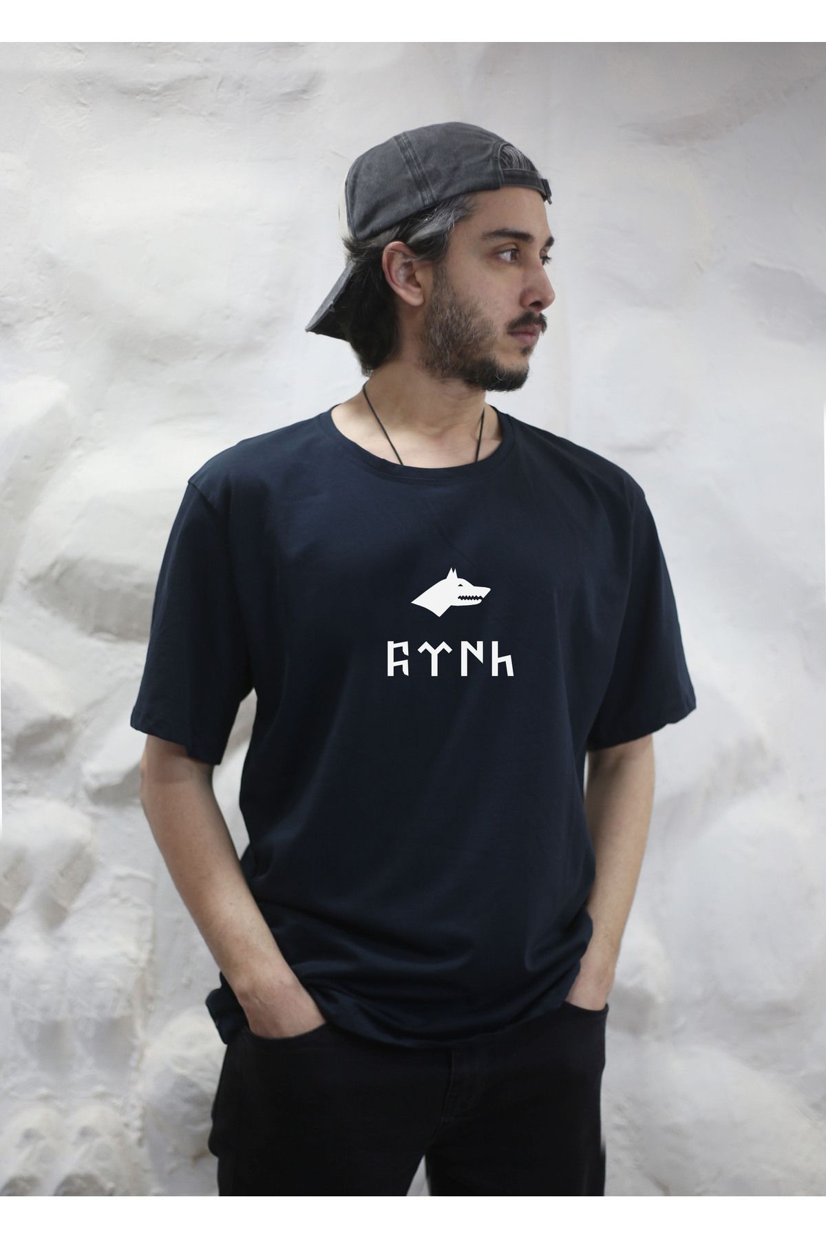 sielta Türk Bozkurt Oversize Erkek Pamuklu Lacivert Tişört T-shirt