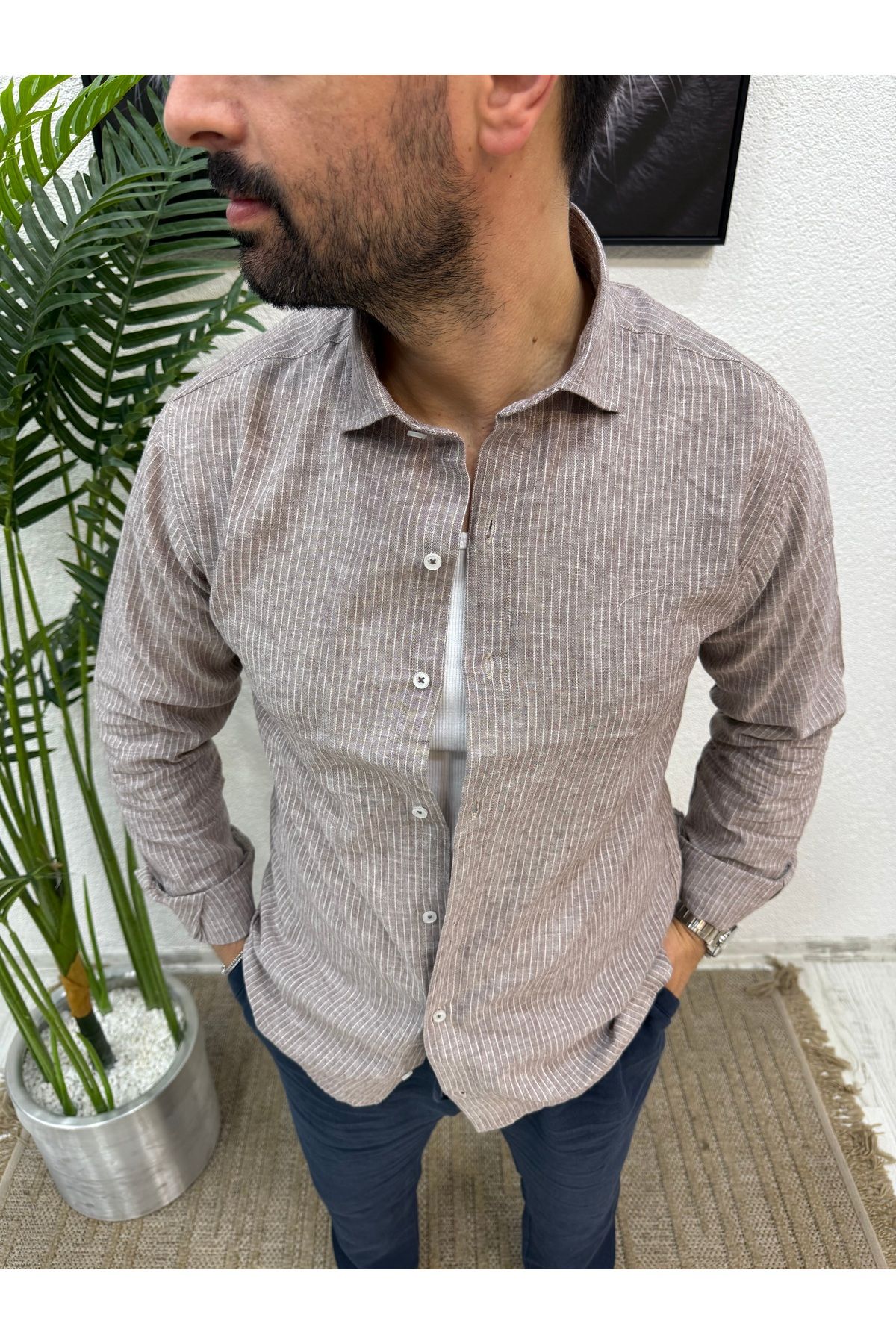 Yubacollection YUBACOLLECTİON KETEN YAZLIK GÖMLEK