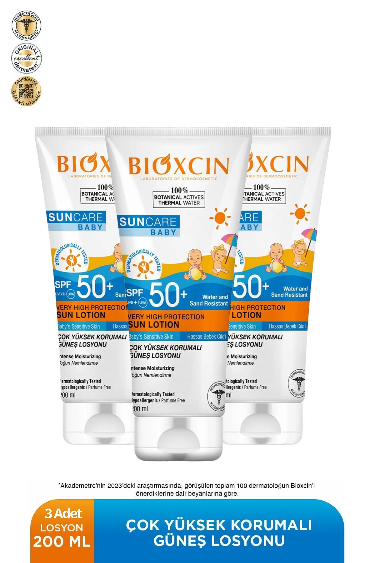 Bioxcin Sun Care Hassas Ciltler Için Çok Yüksek Korumalı Mineral Güneş Kremi Bebek 50 Spf 100 ml 3 adet