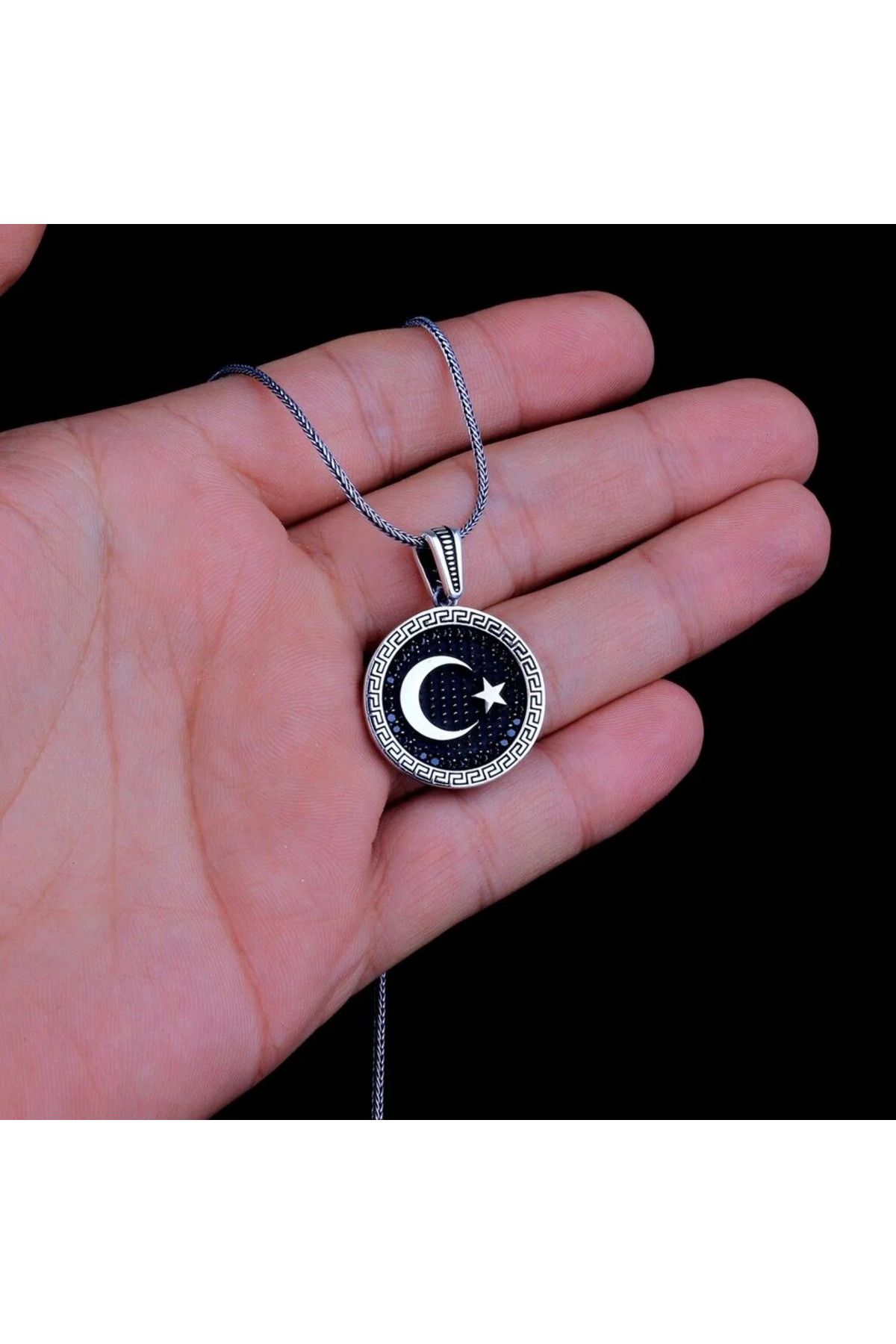 shop Ay Yıldız Mikro Taşlı 925 Ayar Gümüş Erkek Kolye