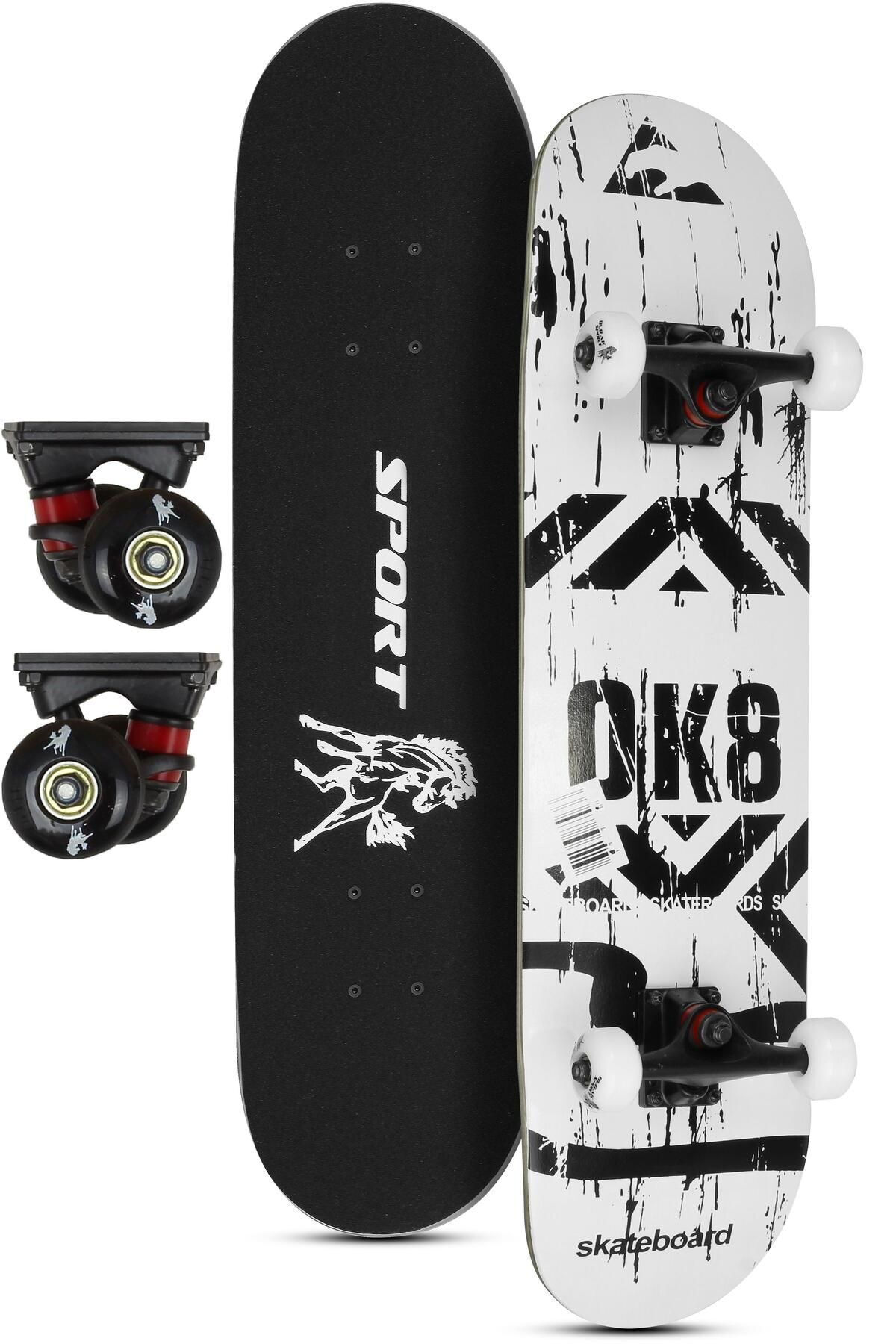 SerenityHaven Kemik Teker Kaykay Semi-PRO 8 Katman Yüzey Zımparalı Kaymaz Skateboard 80 cm OK8