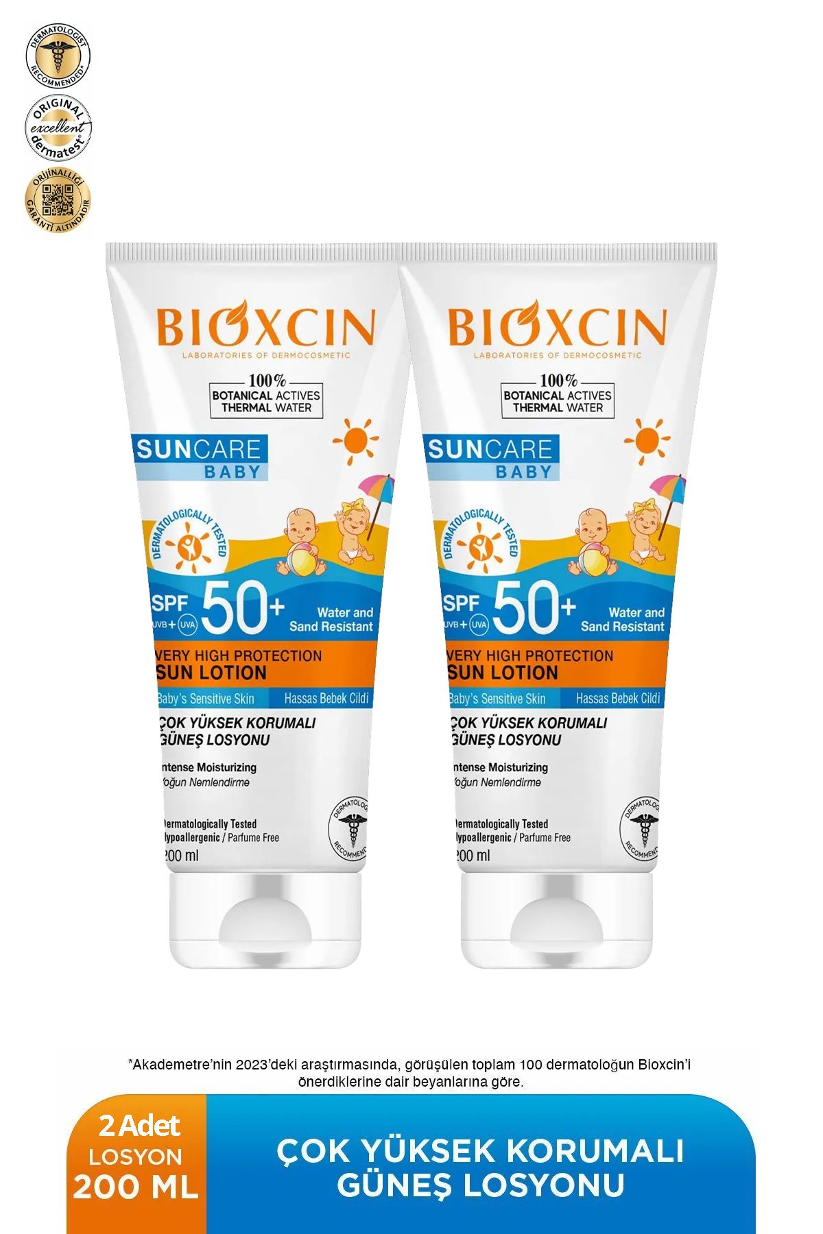 Bioxcin Sun Care Hassas Ciltler Için Çok Yüksek Korumalı Mineral Güneş Kremi Bebek 50 Spf 100 ml 2 adet