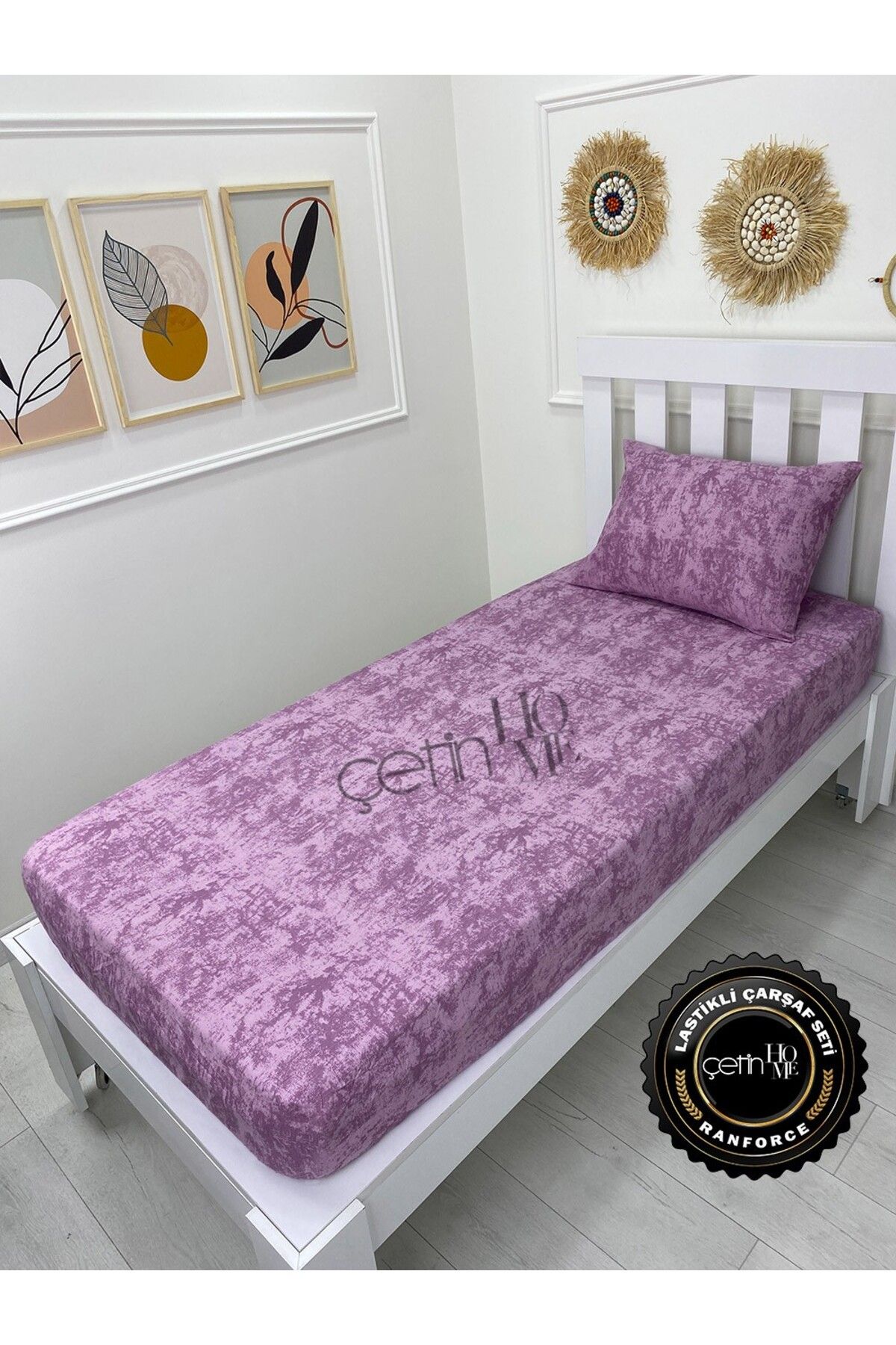 Çetinhome-Fabric Elastic Sheet Set Single 3 Size Shadow Lilac 2