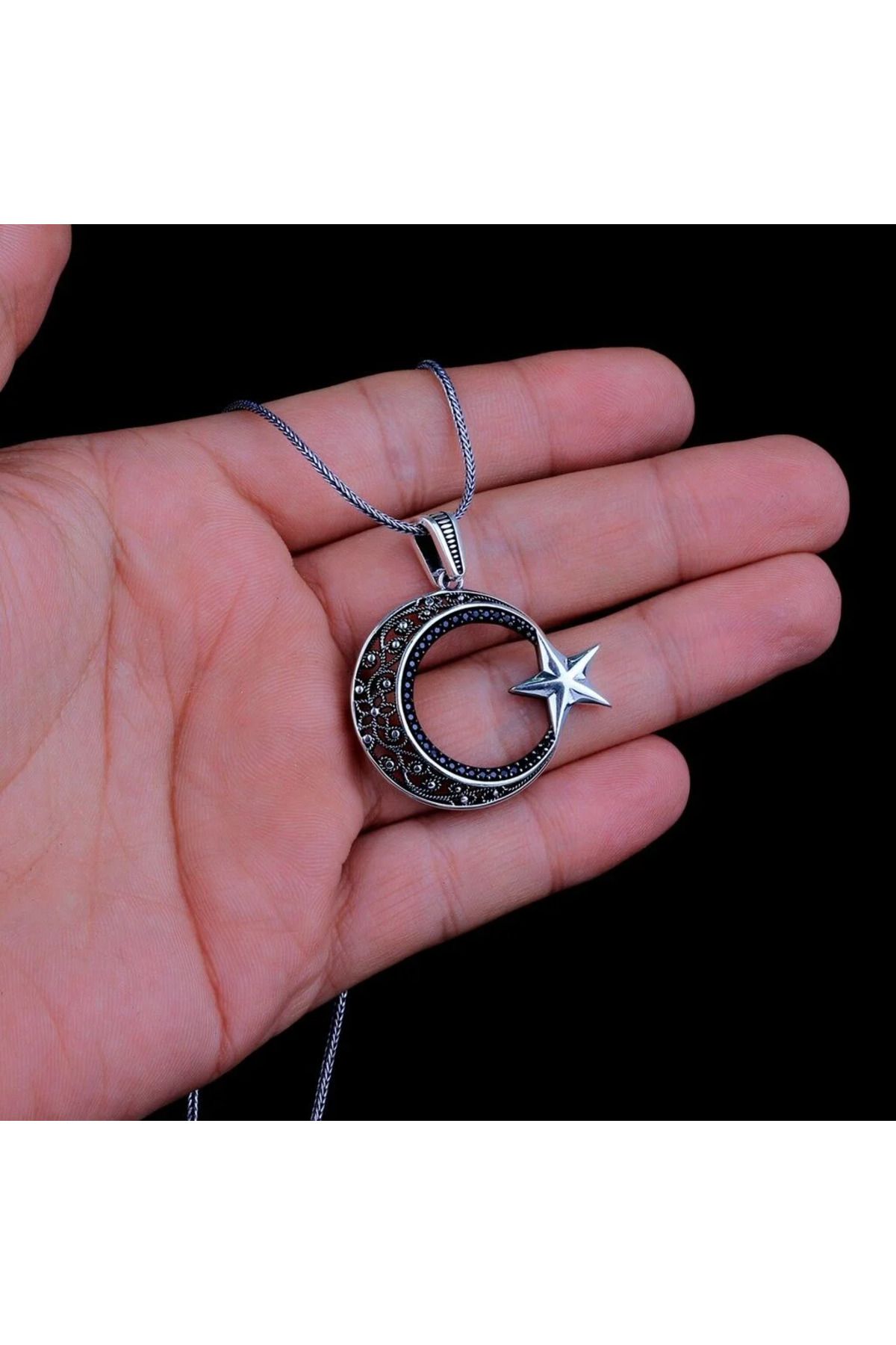 shop Telkari Ay Yıldız 925 Ayar Gümüş Erkek Kolye
