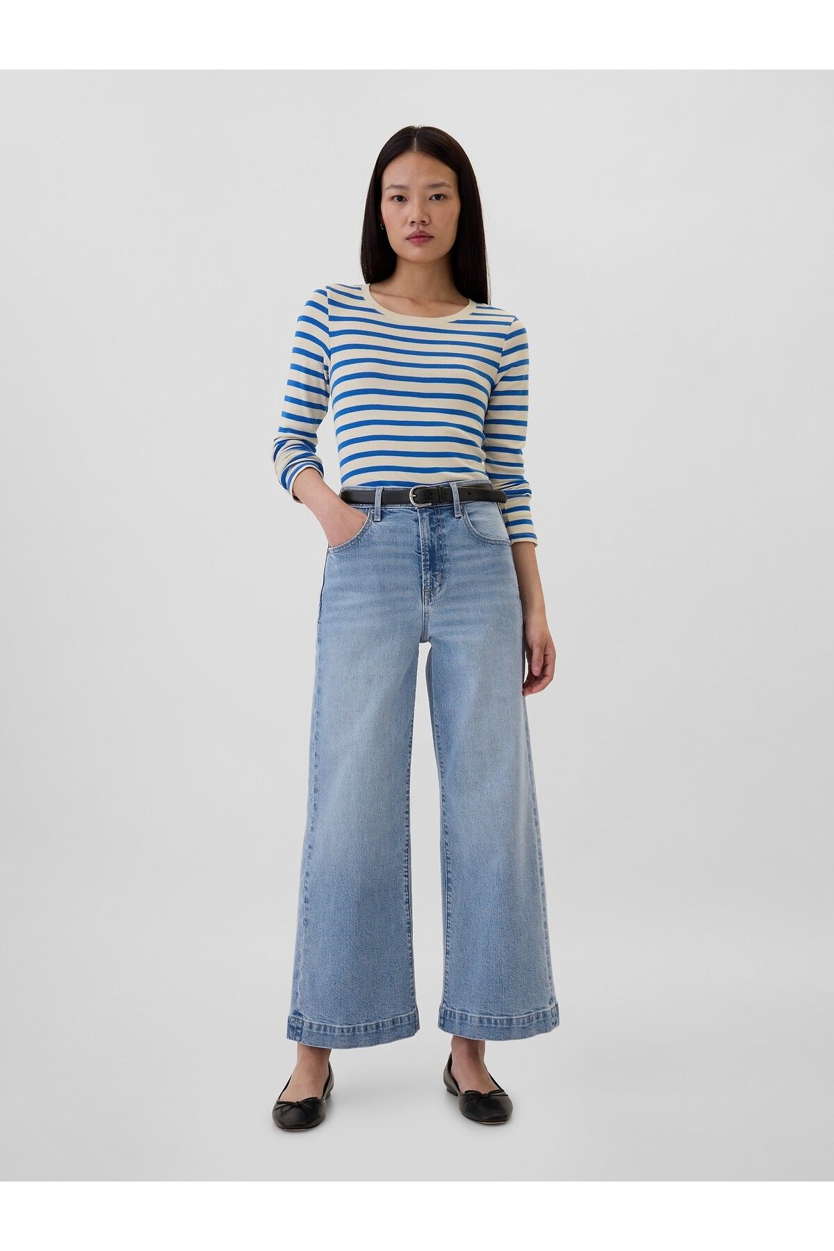 GAP Kadın Mavi High Rise Wide-Leg Crop Jean Pantolon