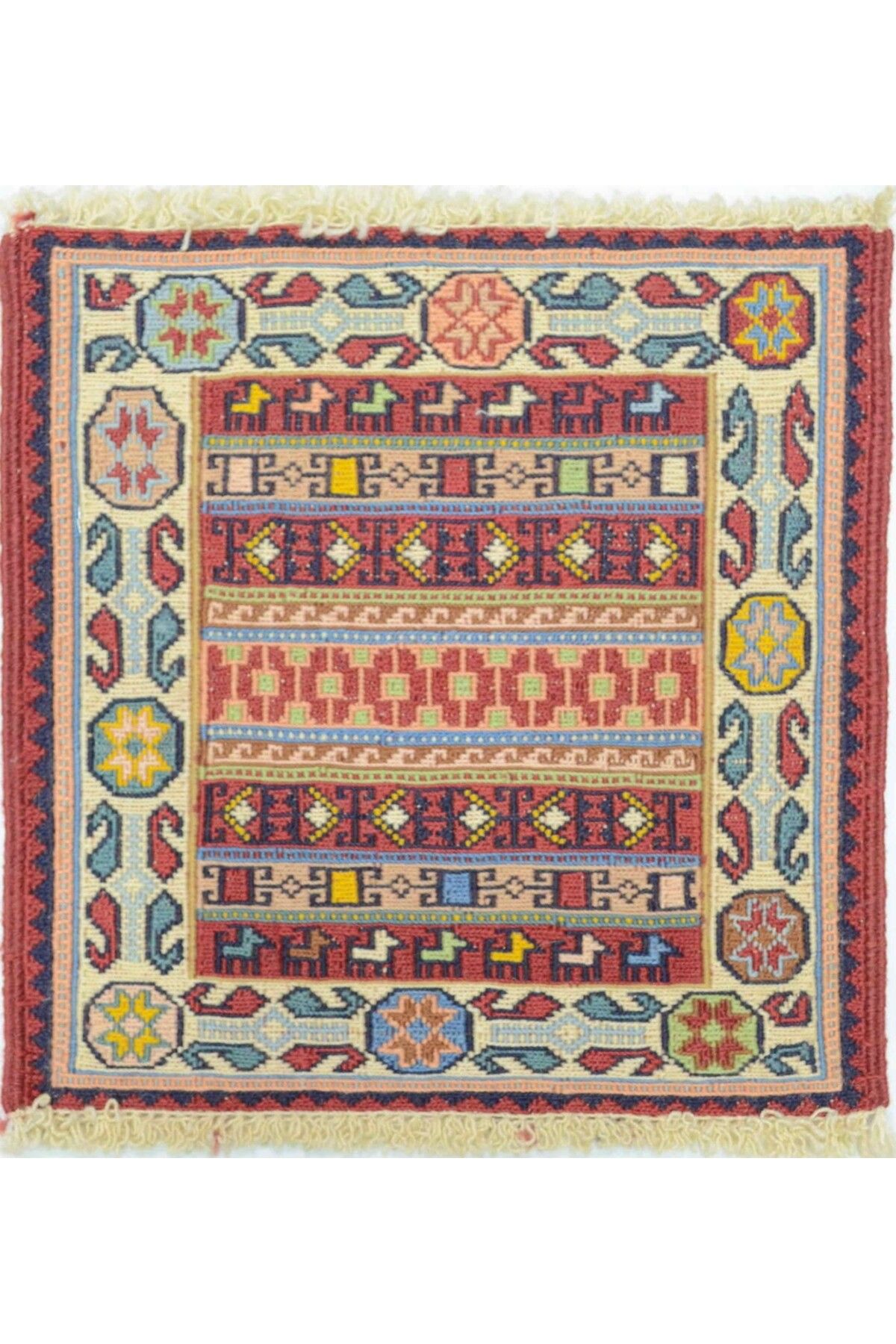 Handmade İran Zolanvari El Dokuma Sumak Küçük Boy Kilim 33x33 cm (0,1 m²)