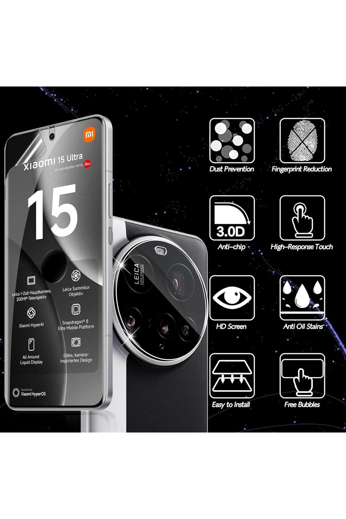 aheaks Xiaomi 15 Ultra Ekran Koruyucu İnce Jelatin Kamera Açık - Kamera Koruma Jelatini Hediyeli