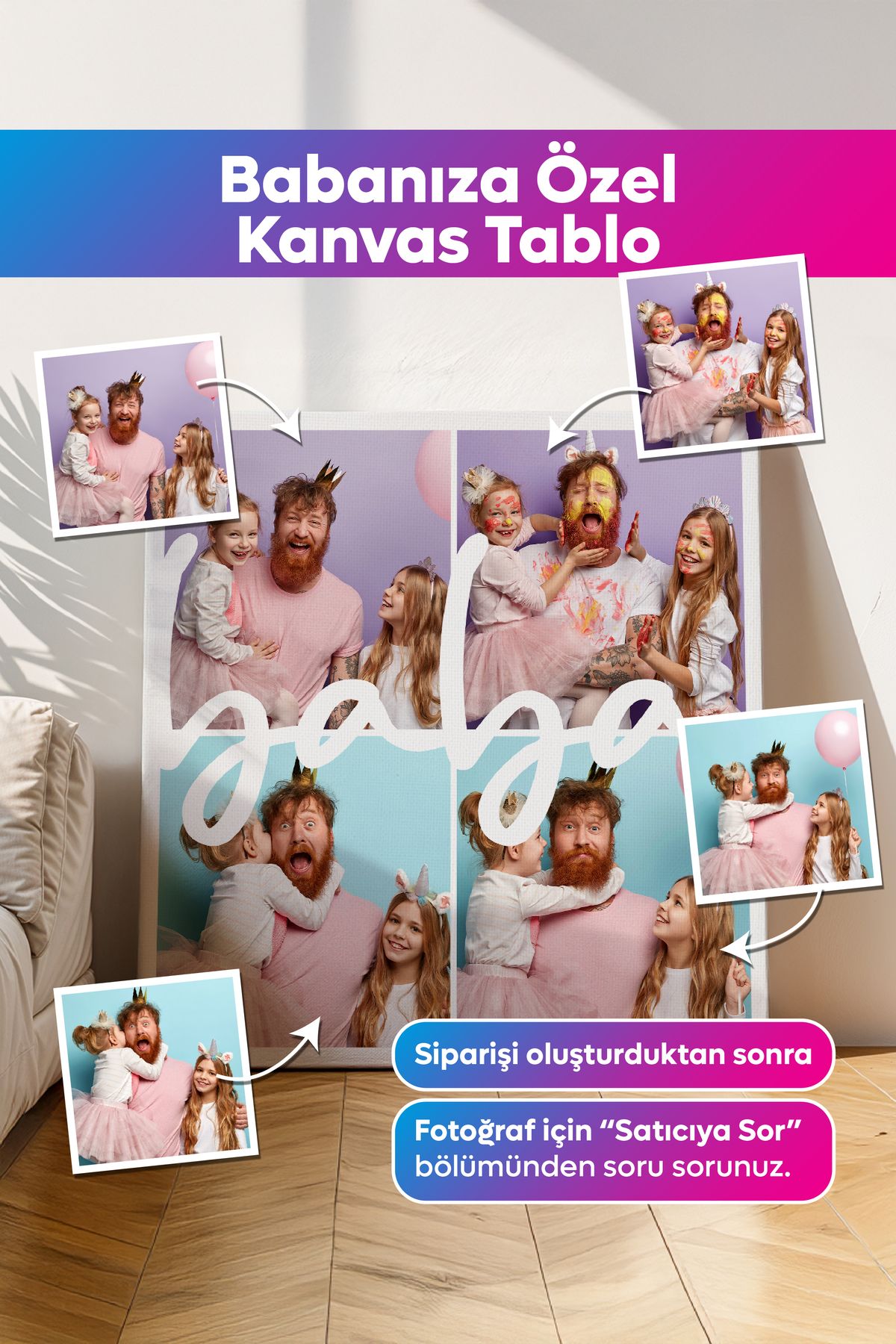 Dekopix Kişiye Özel - Babalar Yazılı 4 Fotoğraflı - Kanvas Tablo