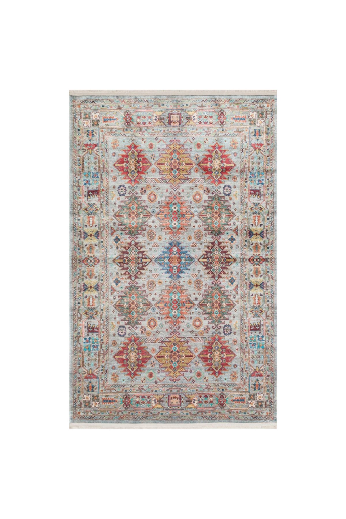 Panemo Antique Aqua El Dokuması Kaymaz Tabanlı Yıkanabilir Kilim