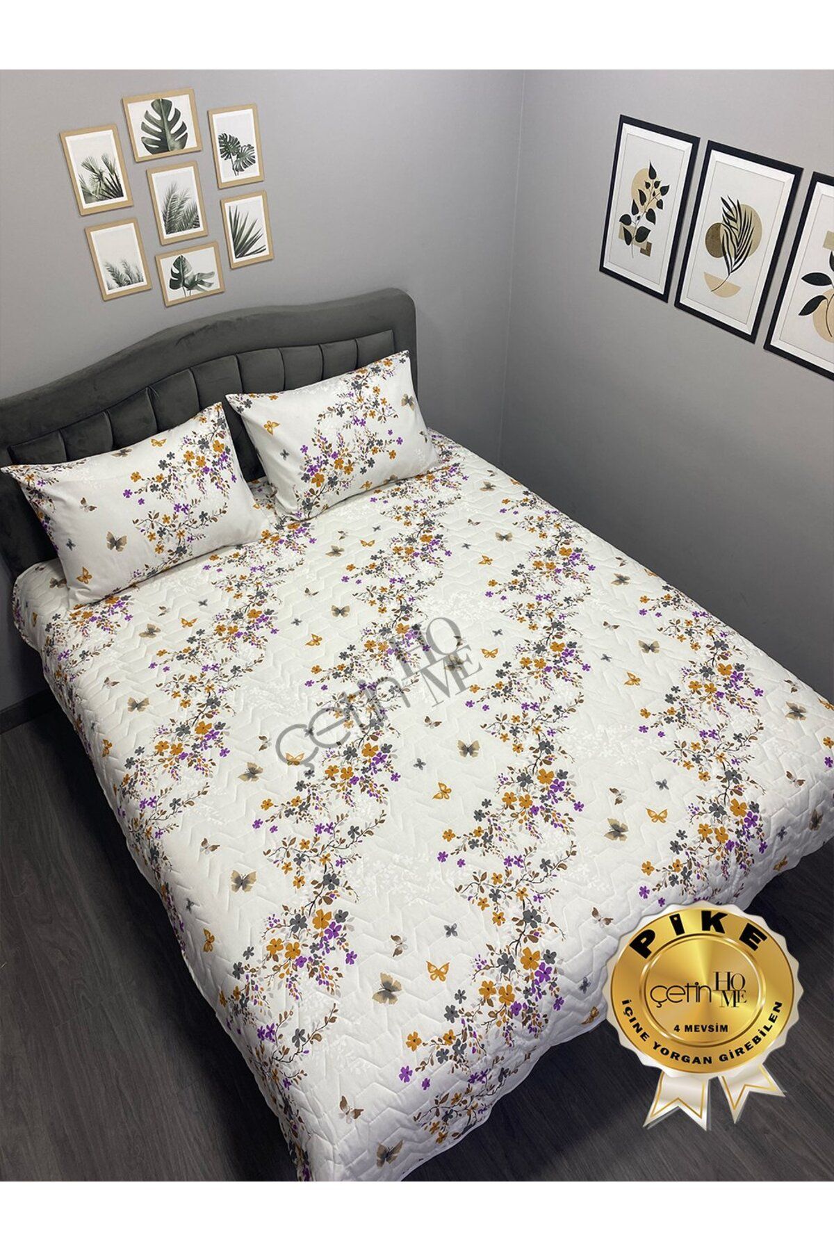 Çetinhome Çetinhome Çift Kişilik Kapitone Pike Seti 4 Mevsim Bahar Fuşya