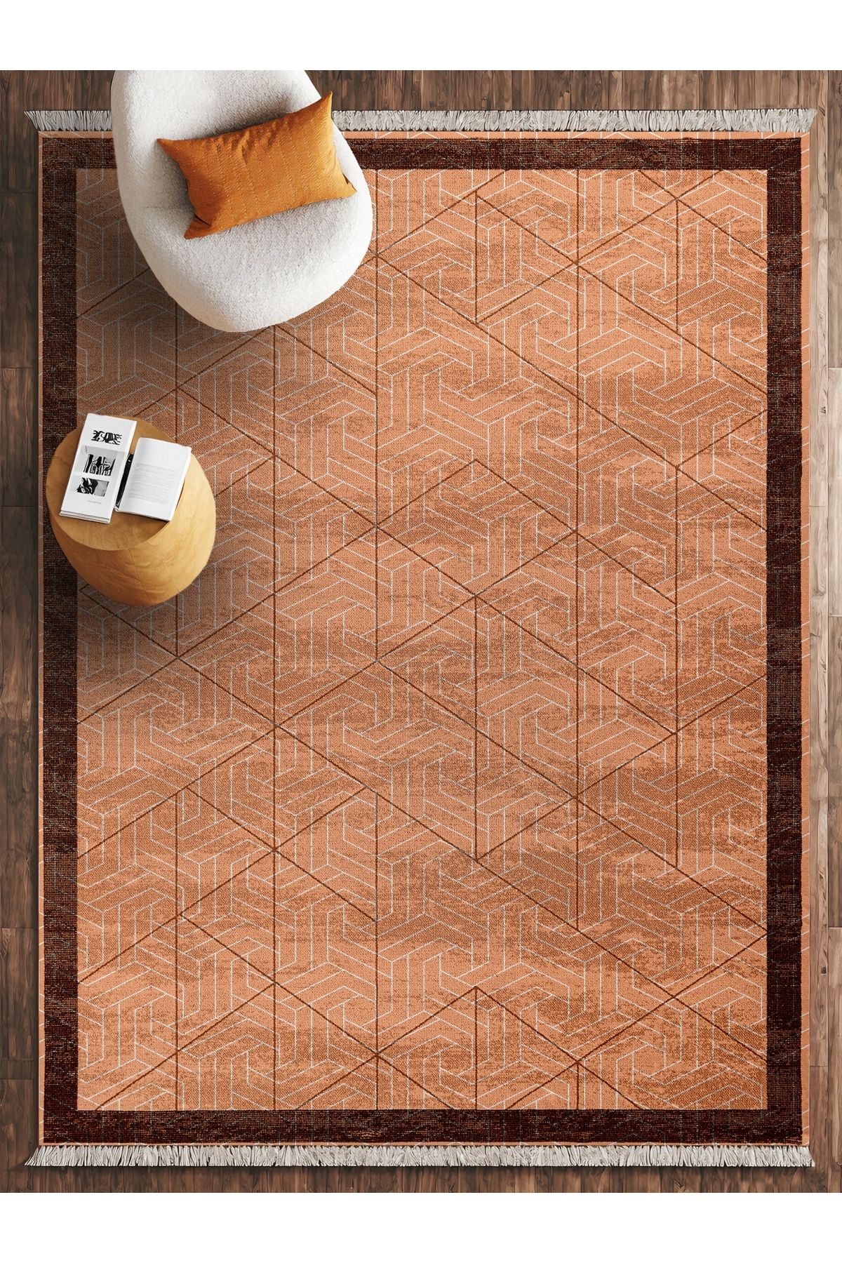 HALIZZON Baklava Desenli Peach Fuzz Renki Halı Geometrik Yıkanabilir Kaymaz Halı